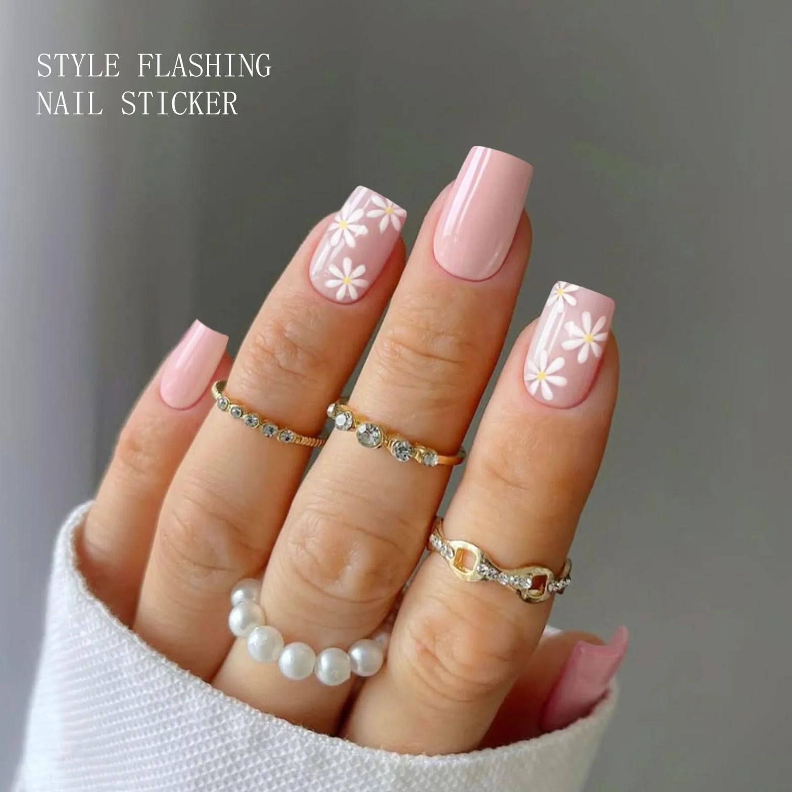 Gel Nail Art Stickers Autocollant Ongles Fleur Rose Semi-durci Manucure