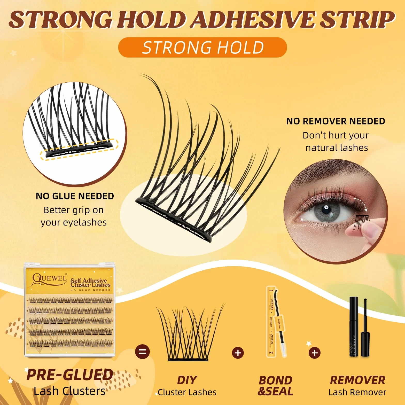 QUEWEL Auto-adhésifs Extension Cils Apparence naturelle, Faux Cils kit réutilisables 60 pièces pour débutants
