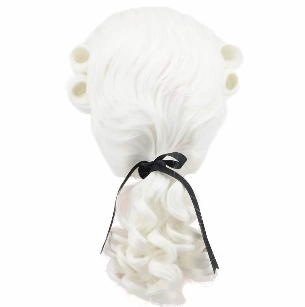 Yuehong Perruque Homme Longue Bouclée Blanche de Juge et Avocat Siècle 18 Gentleman Colonial Costume Cheveux avec Fibres Synthétiques Résistantes à la Haute Température (Blanche)