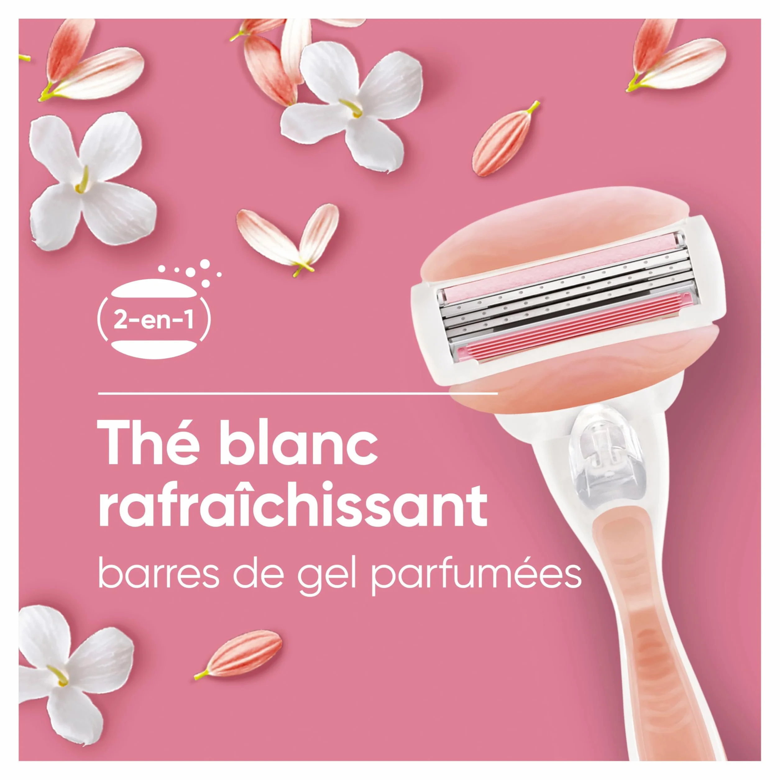 Gillette Venus Rasoir Femme ComfortGlide Spa Breeze 2 Recharges Rose Manche Réutilisable Cartouche 3 Lames Acier Inoxydable Barres Parfum Thé Blanc 2-en-1 Mousse Rase