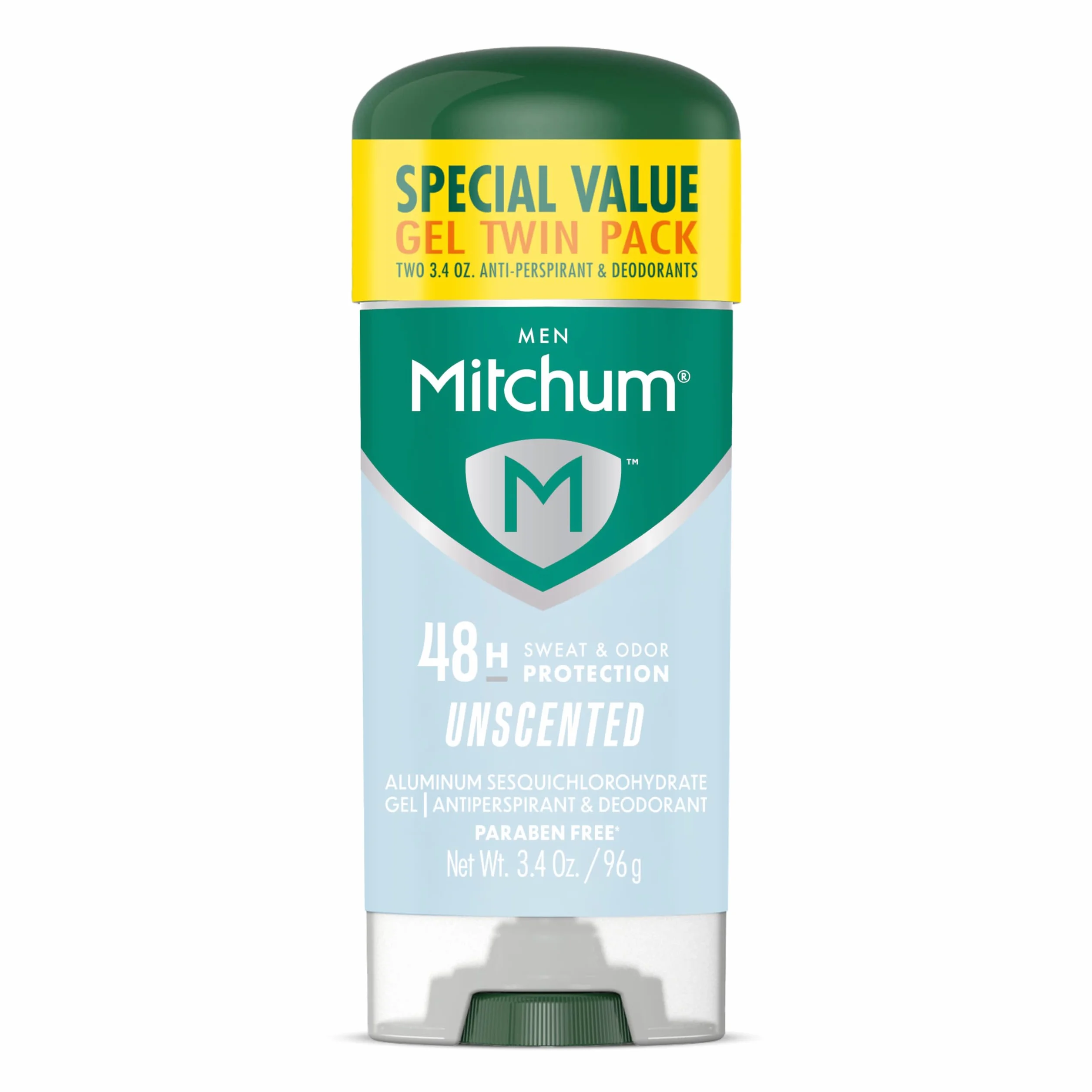 Mitchum - Stick déodorant anti-transpirant pour homme - Protection 48 heures contre l’humidité et les odeurs - Testé dermatologiquement - Sans alcool - Non parfumé - 100 ml - Lot de 2