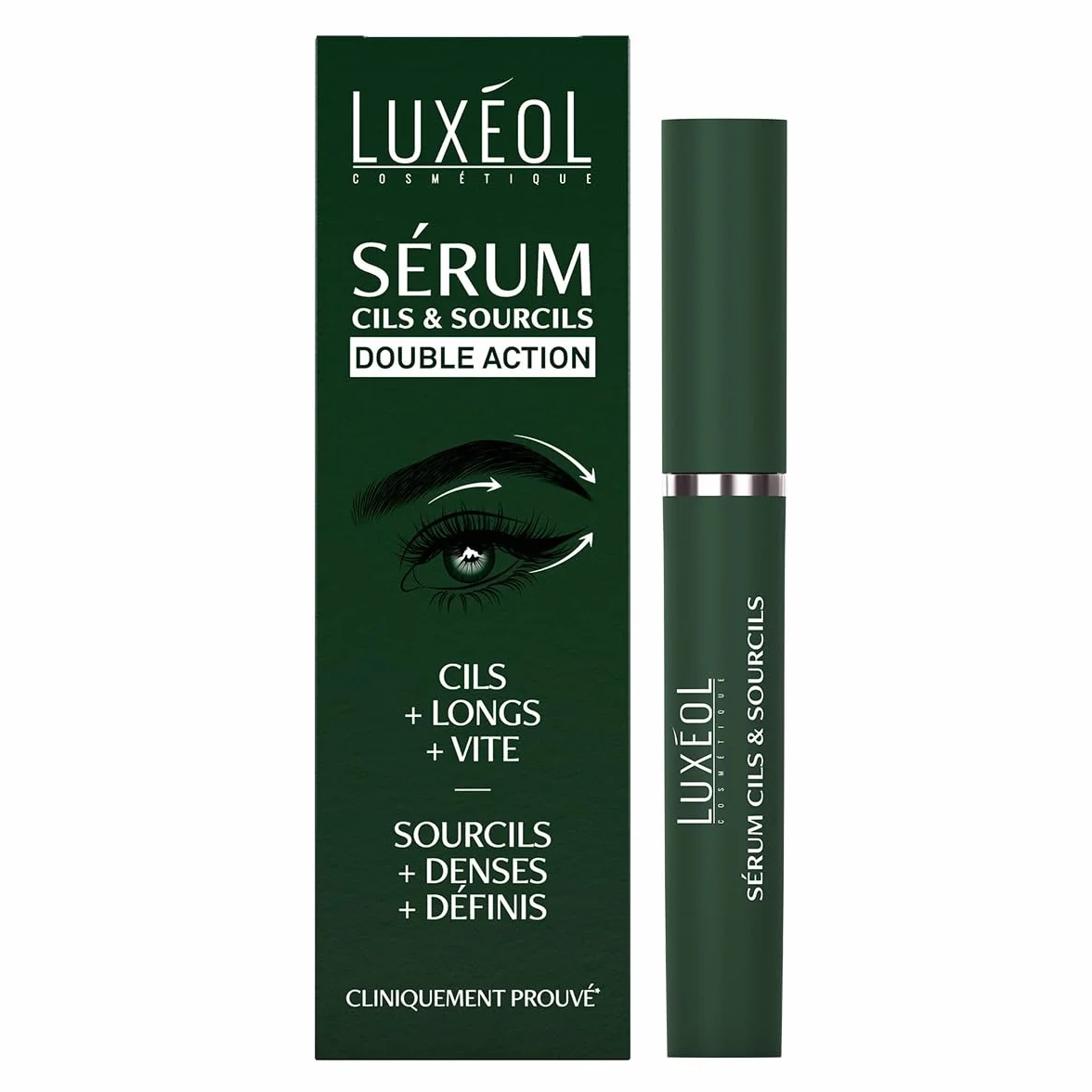 LUXÉOL - Sérum Cils & Sourcils - Double Action - Cils longs et volumineux, plus vite - Sourcils denses et définis - Cliniquement prouvé - 10 ml