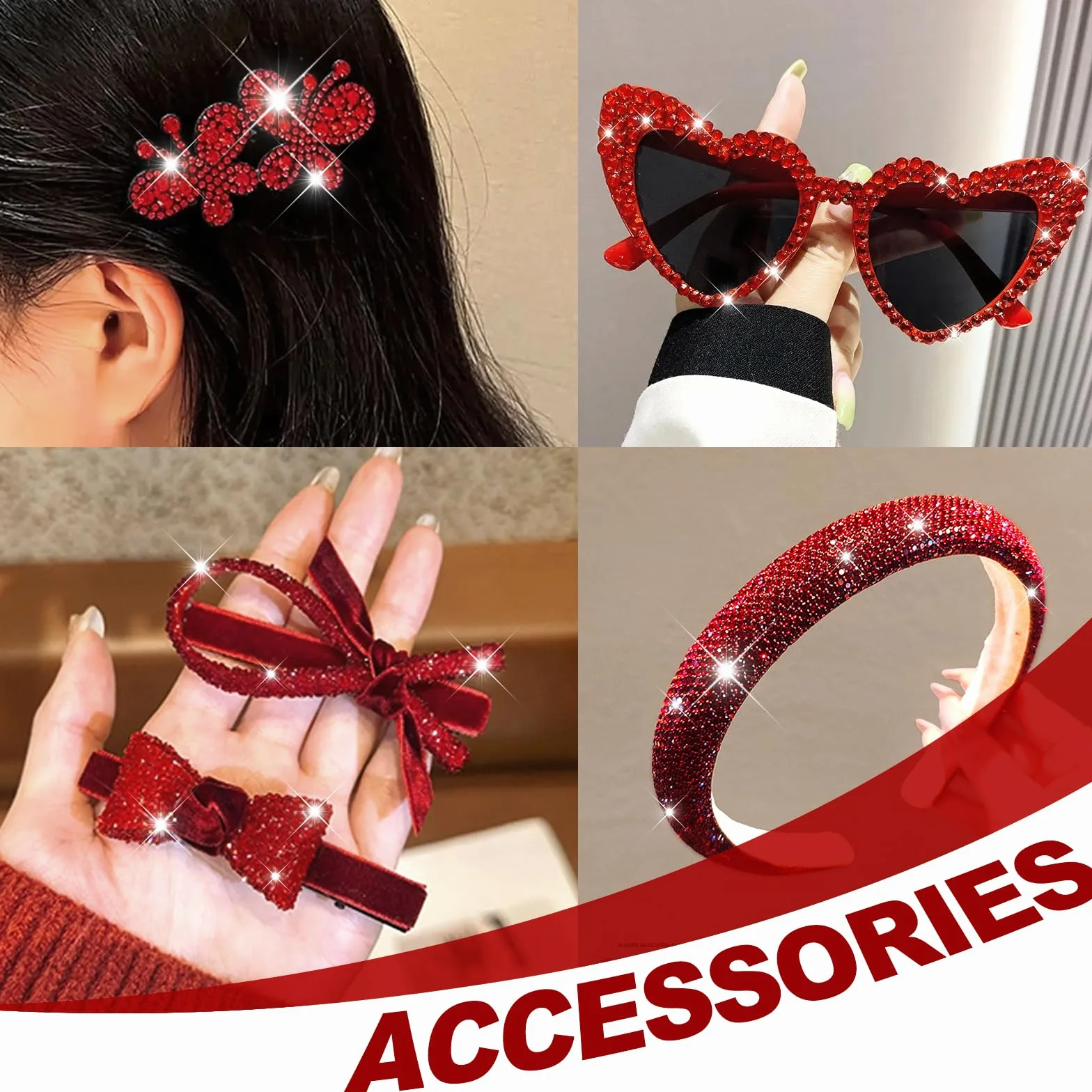 Strass Autocollant Visage 2542 Pcs, 5 Feuilles Strass Adhesif Rond 3/4/5/6mm Rouge pour DIY Body Maquillage Décoration