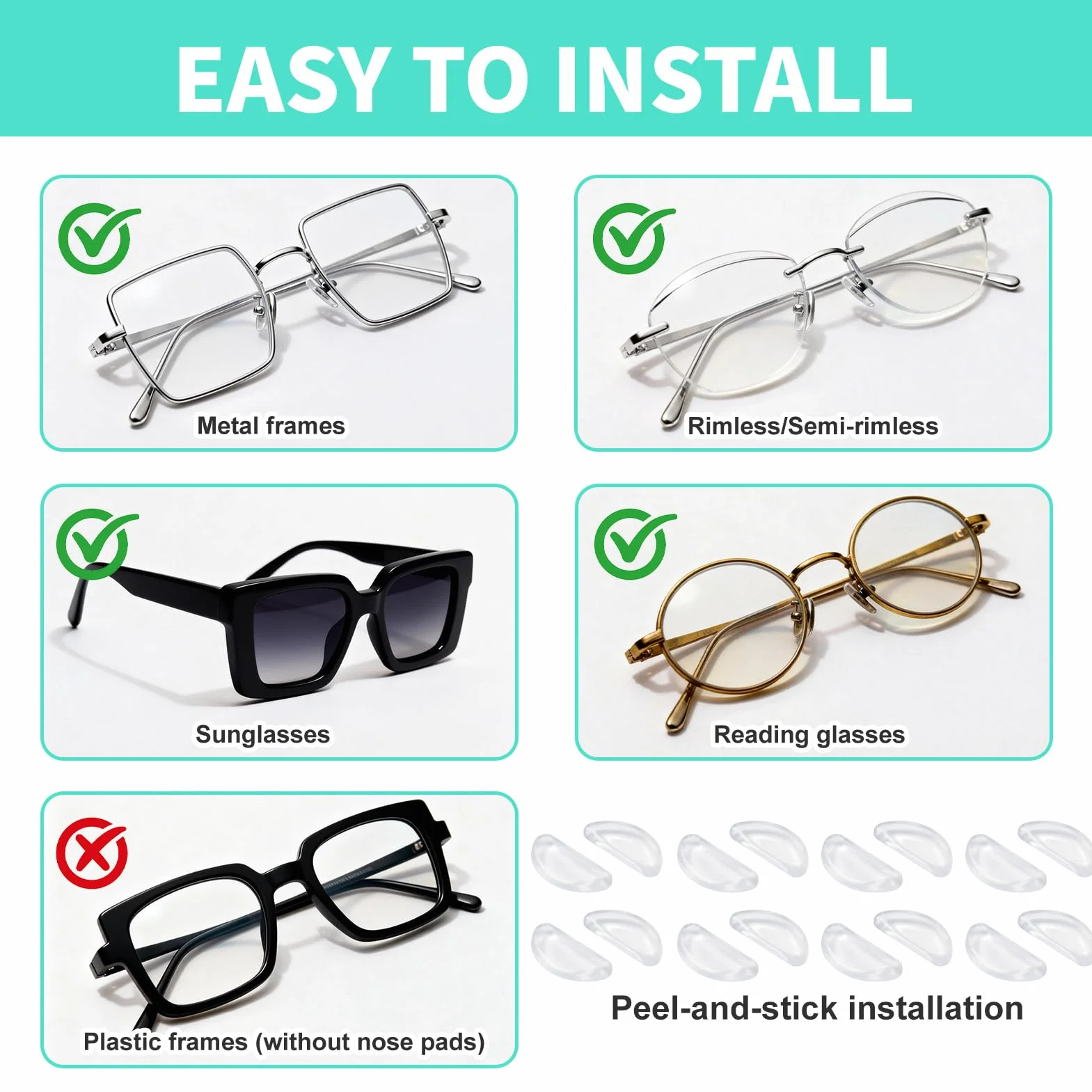 Plaquettes de Nez en Silicone à Coussin d'Air 30 Pièces Type D 2,5mm Auto-adhésif Transparent pour Lunettes