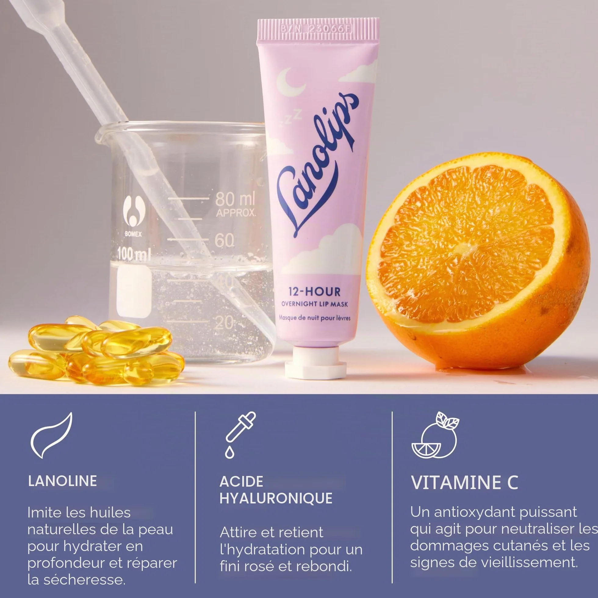 Masque à lèvres de nuit 12 heures – Hydratant riche pour les lèvres avec acide hyaluronique, vitamine C et céramides – Restaure, adoucit et régénère les lèvres pendant que vous dormez – Soin des