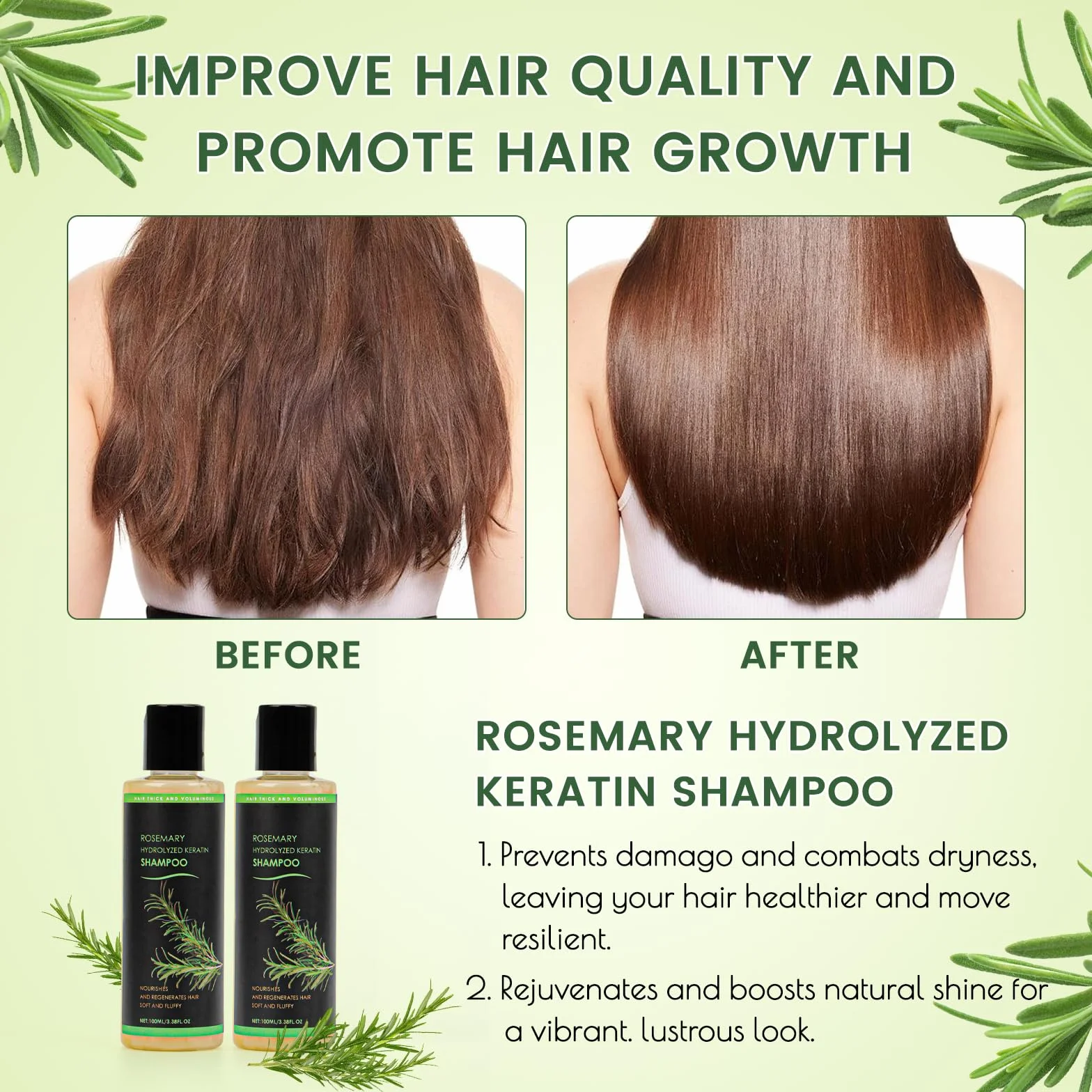 Shampooing au romarin biologique à la kératine pour croissance des cheveux