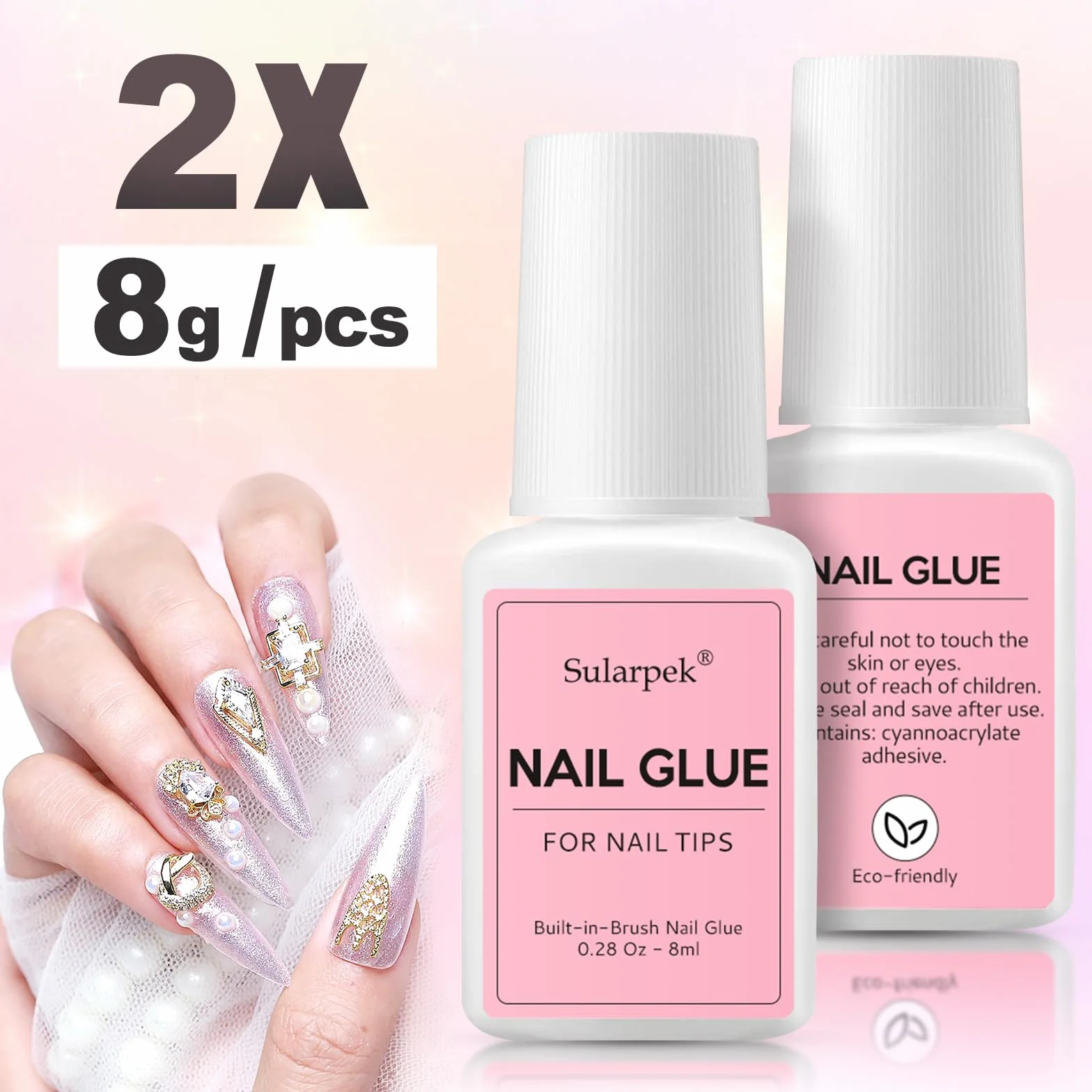 Colle Faux Ongles Extra Forte 8ml avec Brosse, Séchage Rapide Professionnel pour Ongles Acrylique