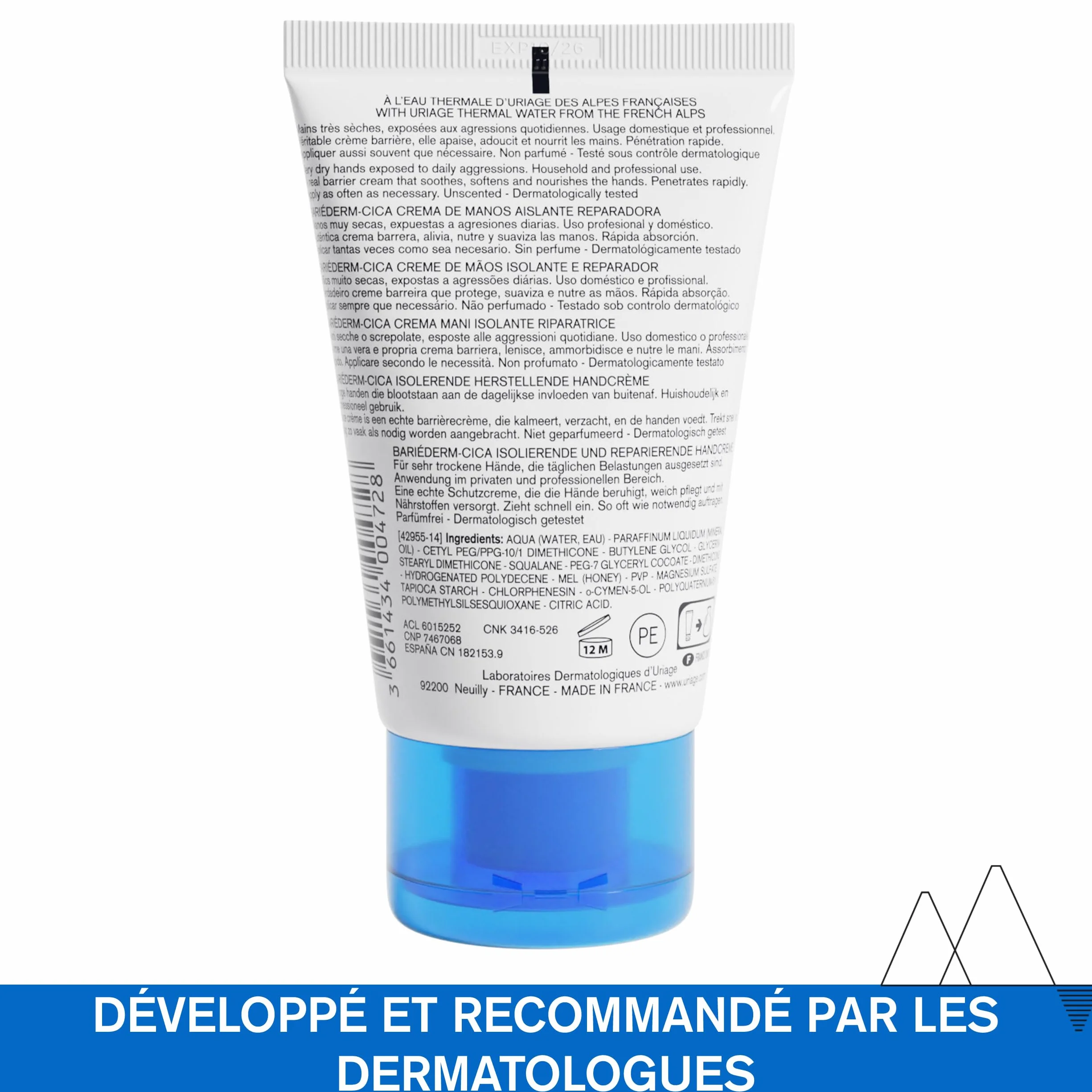 Uriage Bariederm-Cica Crème Mains 50ml Mains Extra-Sèches Gercées Crevassées Apaise Répare Nourrit Sans Parfum