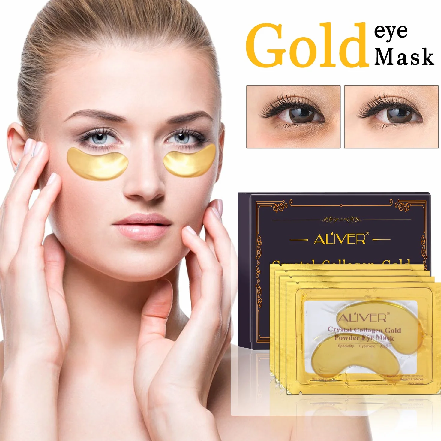 Masque oculaire 24K Gold, patch anti-âge, hydratant au collagène, sous le gel oculaire