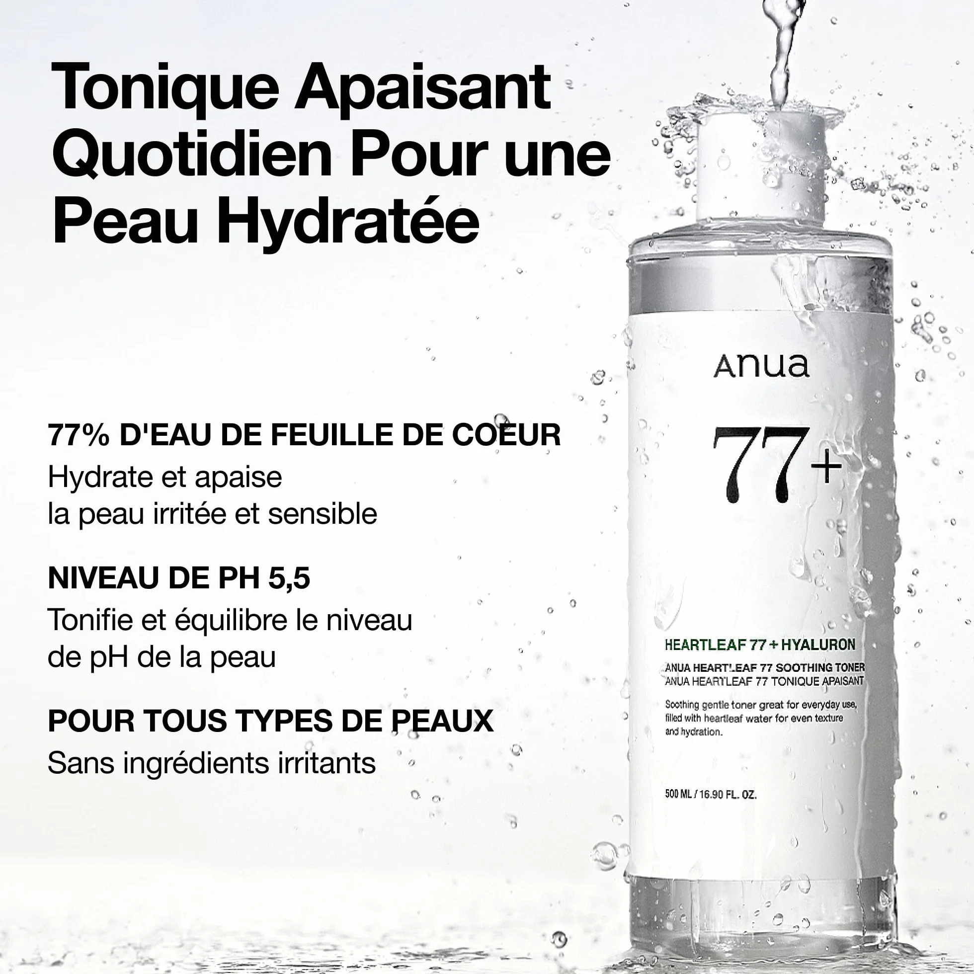 Anua Heartleaf 77% Toner Visage Lotion Tonique Apaisante Hydratante Peau Sensible Rougeurs Barrière Cutanée Skincare Coréenne 250ml