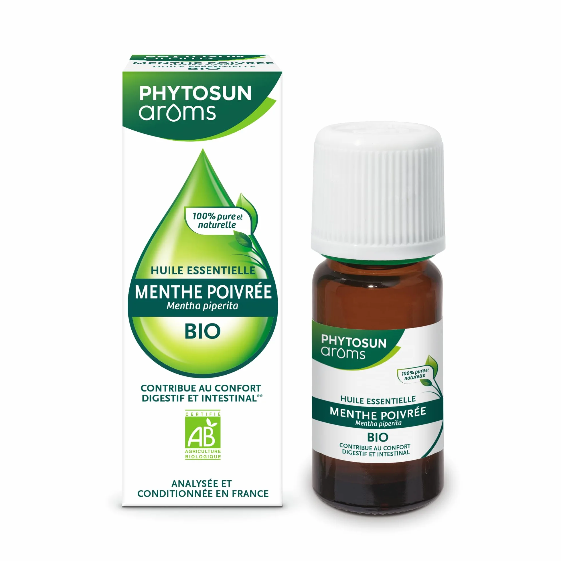 PHYTOSUN AROMS Huile Essentielle Menthe Poivrée Bio HEBBD 100% Pure Naturelle 10 ml