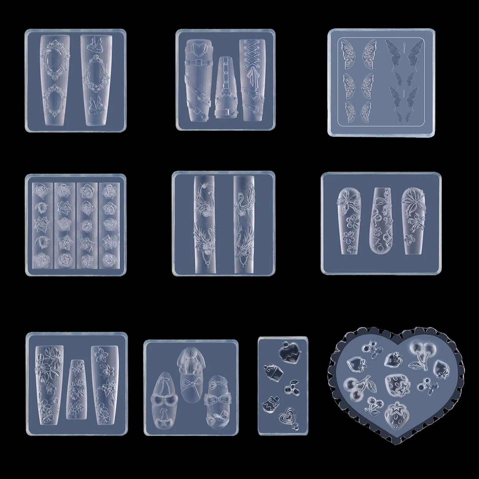 Moule en silicone 3D pour nail art sculpté avec motif précis en relief