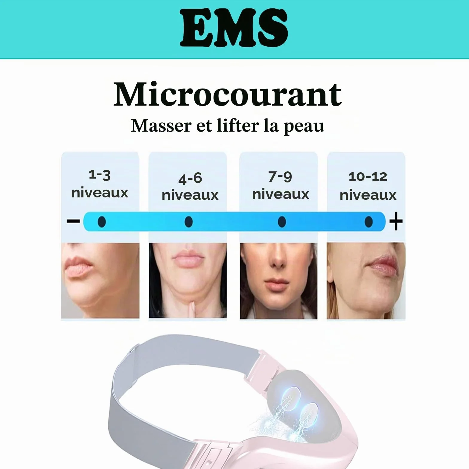 Appareil de massage électrique V pour le visage, appareil de massage électrique en V, appareil de lifting EMS pour le visage contre les rides (blanc)