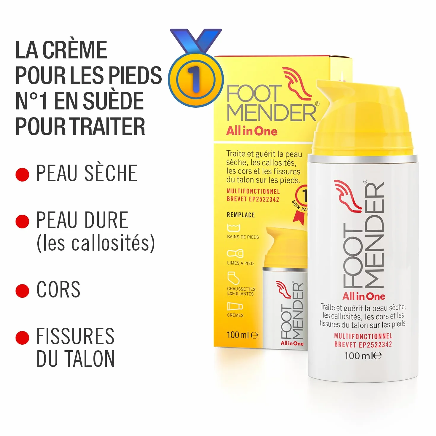 Footmender All in One Traite et Guérit les Pieds Secs, Peau Dure, Cors et Talons Fissurés 100 ml