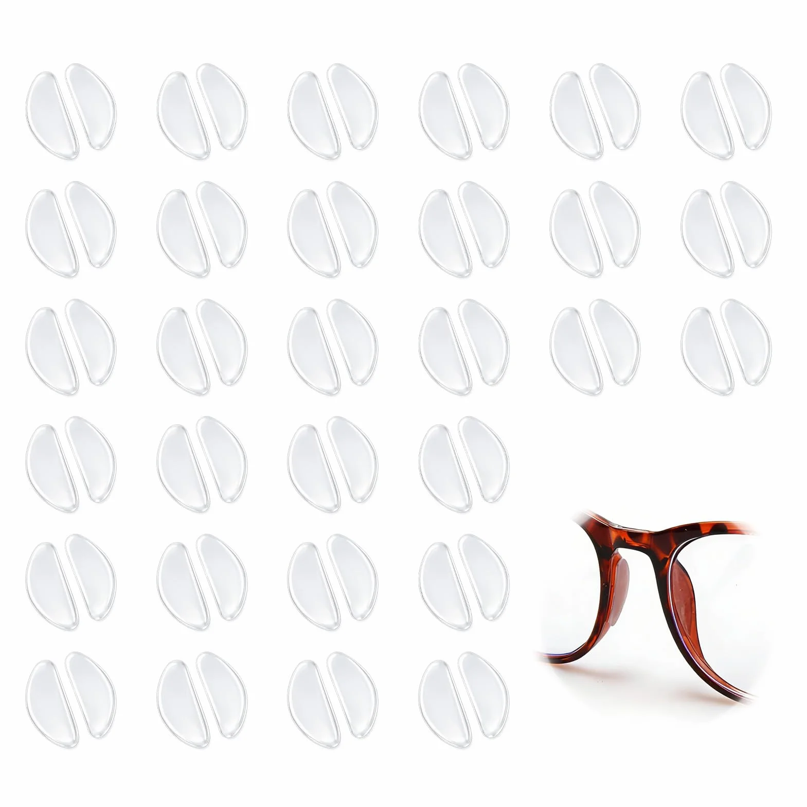 Coussinet Lunettes Nez Silicone Autocollant D-Type 30 Paires Transparent Anti-Glissement Anti-Maquillage
