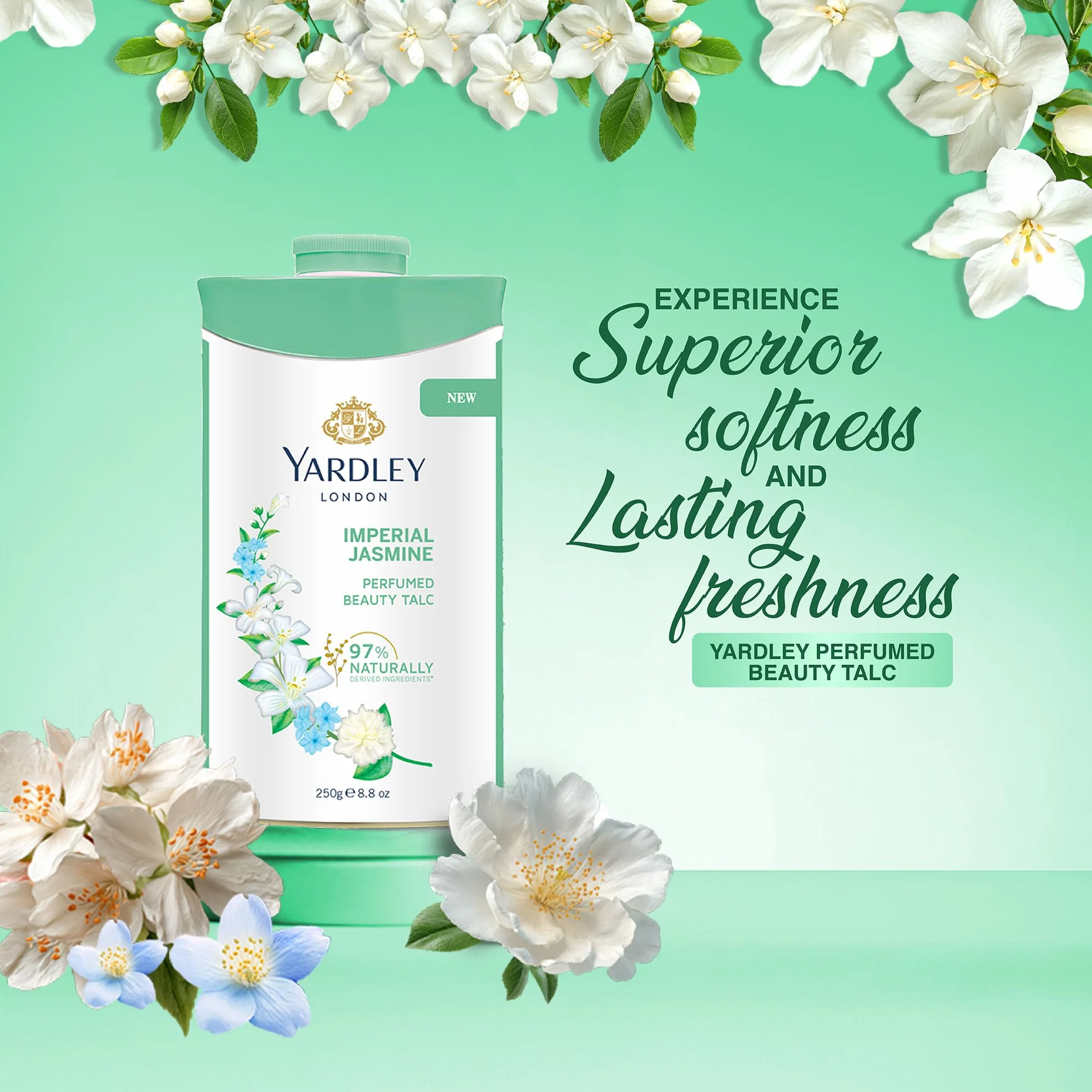 Yardley London Talc parfumé au jasmin 250 g désodorisant