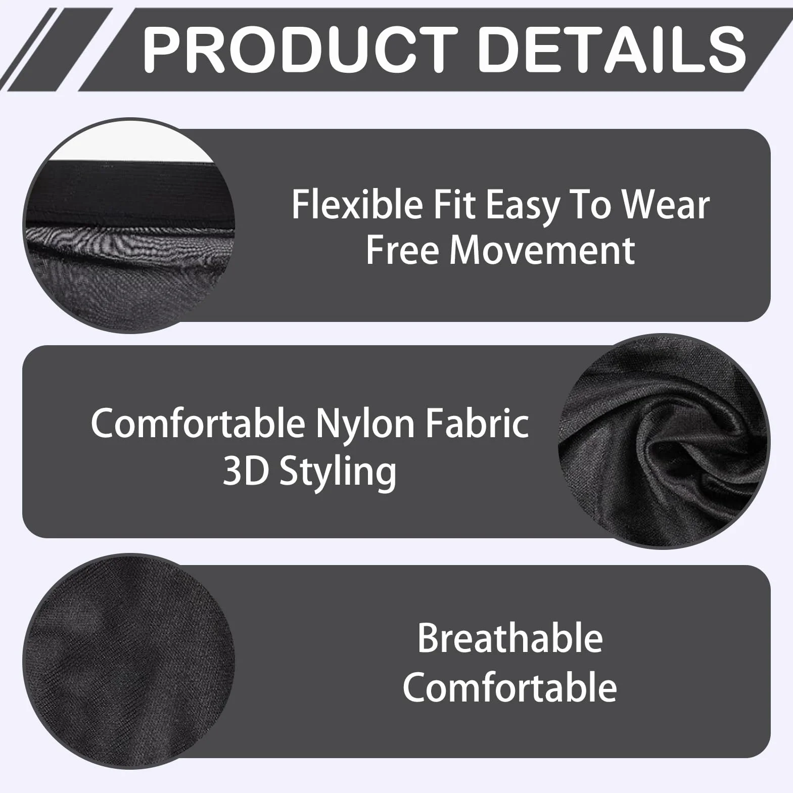 Lot de 3 Bonnets Ondulés Soyeux Satin Homme Wave Cap Noir Unisexe Sommeil Douche