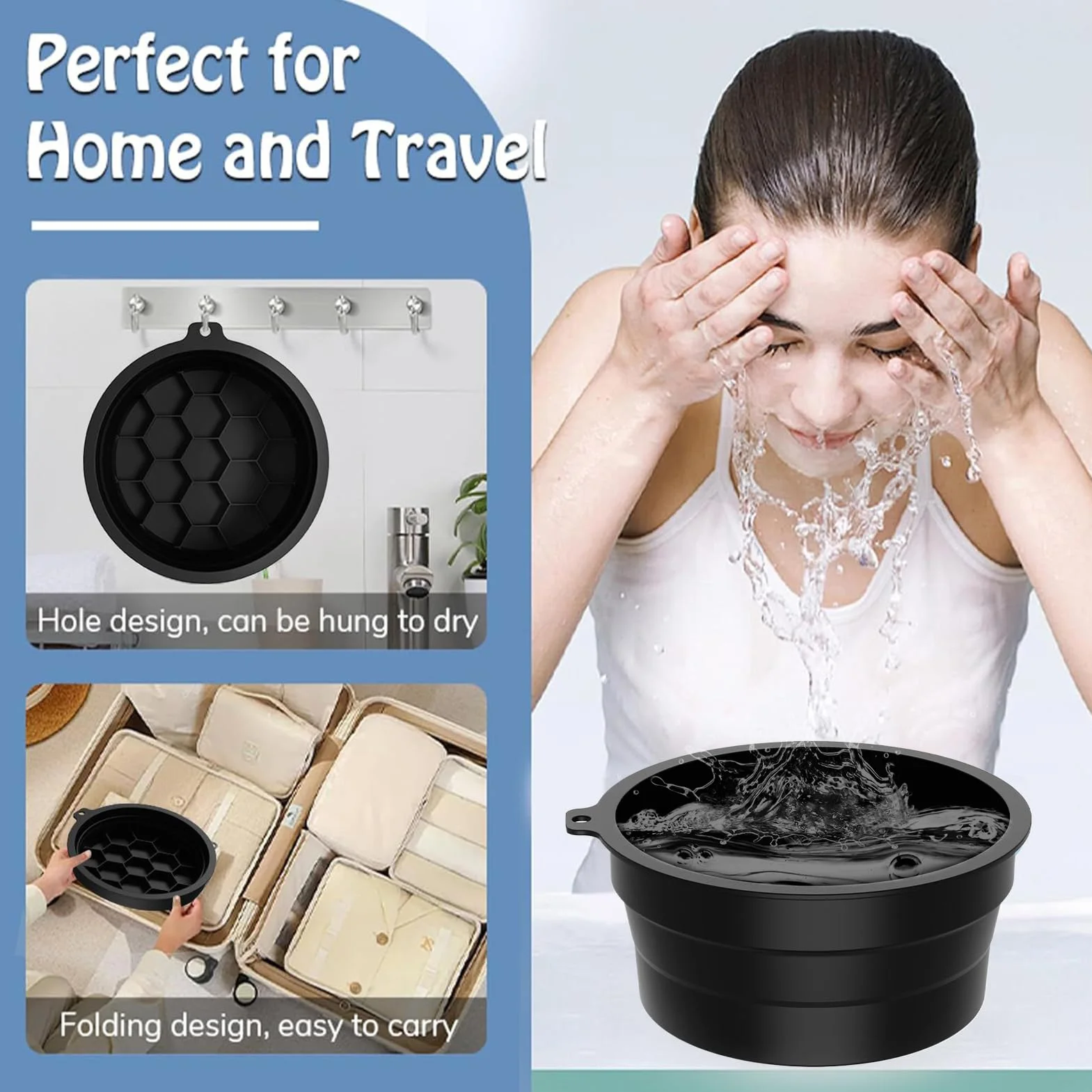 Bassin de Lavage Pliable en Silicone Bol Glacé avec Bac à Glaçons Intégré pour Visage