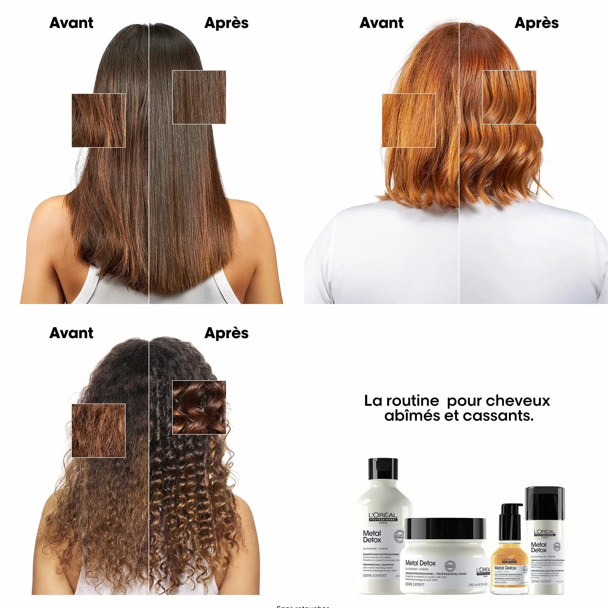 L'OREAL PROFESSIONNEL - Routine Pour Cheveux Abîmés & Cassants - Metal Detox - -97% de Casse & +96% de Souplesse - Cheveux 10x plus Hydratés - Shampoing (100ml) + Masque (75ml)