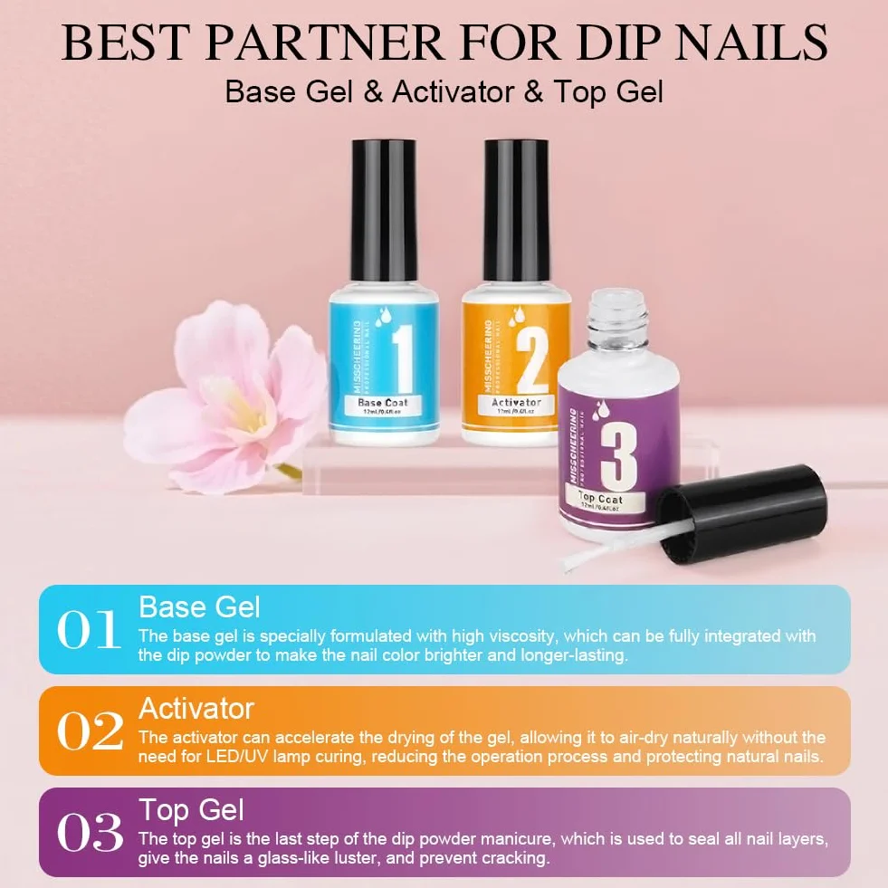 LOPHE Dip Powder Nail Kit 6 Couleurs Poudre et 3 Pcs Liquide Set Gel Base à Tremper Manucure DIY Salon Débutantes Cadeau Femmes Filles Tons clairs
