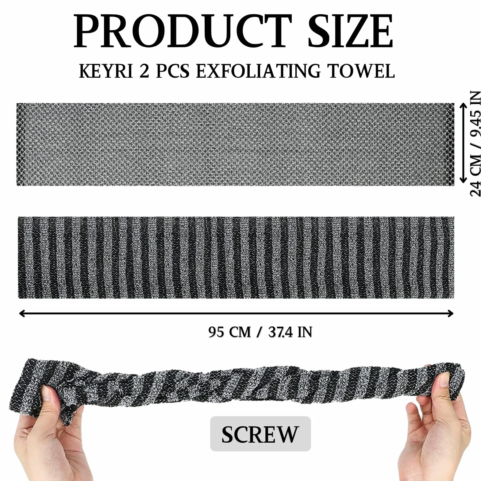 KEYRI Lot de 2 Serviettes de Douche Exfoliantes pour Nettoyage en Profondeur - Serviettes de Bain Durables pour Bain, Sauna, Spa, Noir
