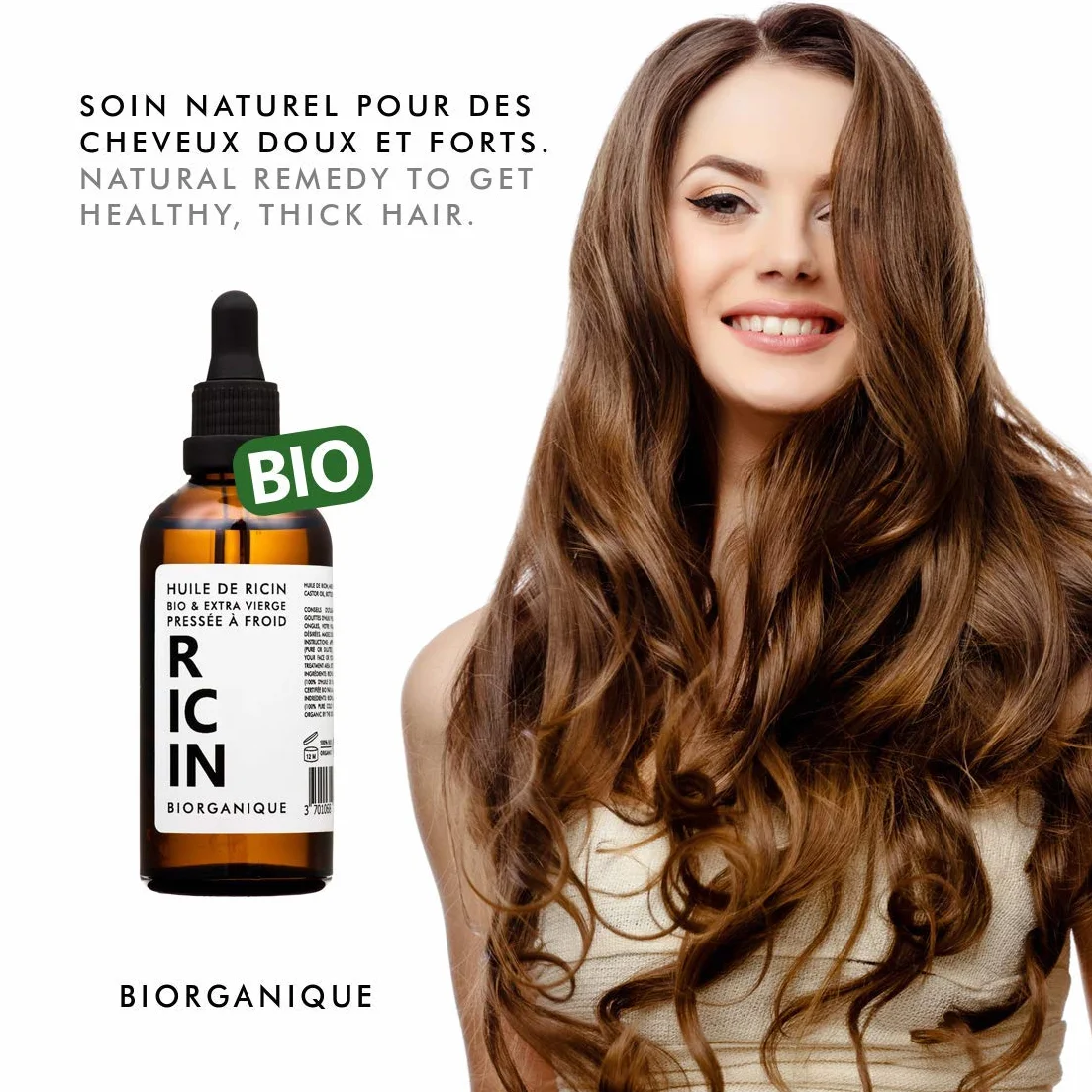 Huile de Ricin 100% Bio Pure 50 ml Soin Cheveux Cils Ongles Peau