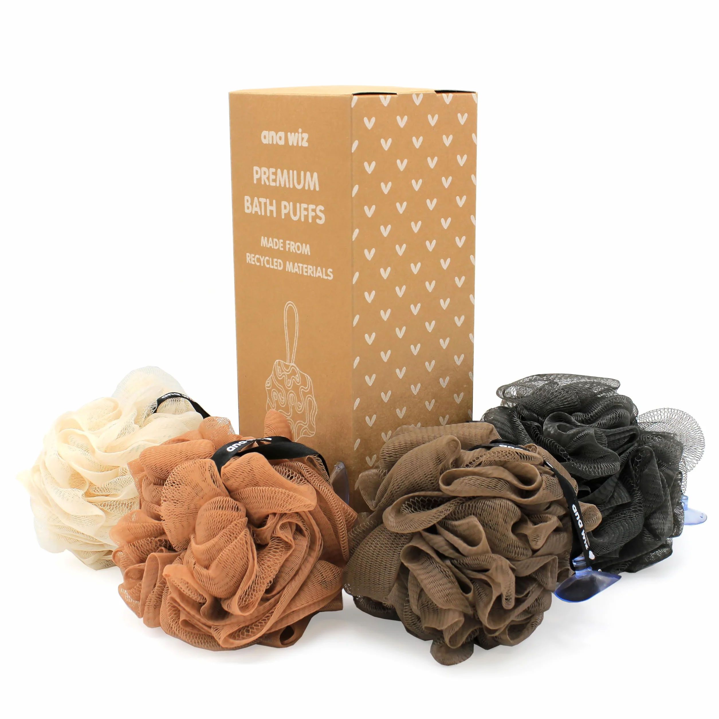 Ana Wiz Lot de 4 Grandes Bouffées Exfoliantes Super Douces 100% Recyclés Durable