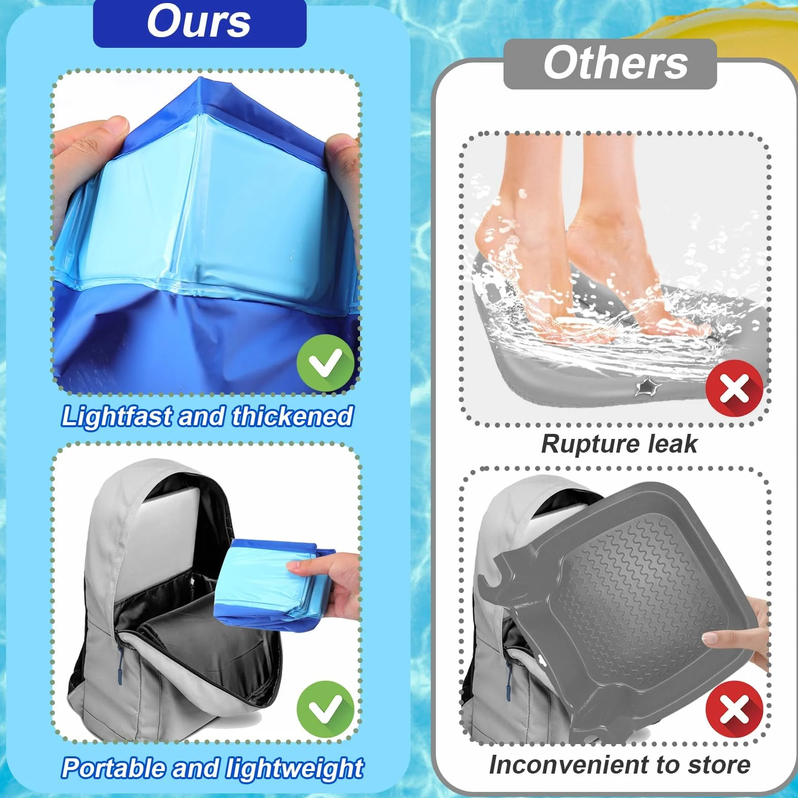 Bassin Pédiluve Pliable pour Piscine, Receveur Bain de Pieds