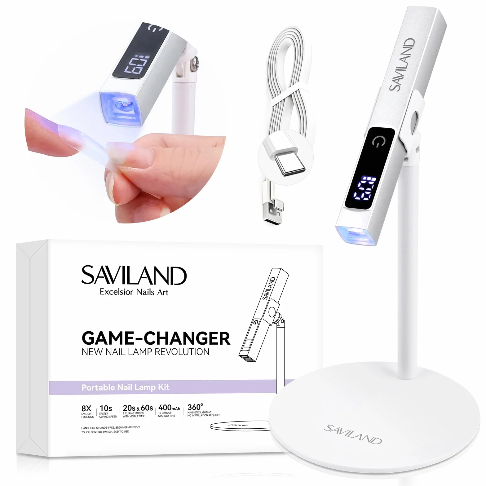 Saviland Mini Lampe U V a Ongles, 12W 360° Réglementaire Lampe a Ongle Sans Fil avec Écran Tactile, Minuterie, Petite Lampe a Ongle pour Vernis Semi Permanent, Pose Americaine Ongle, Capsule