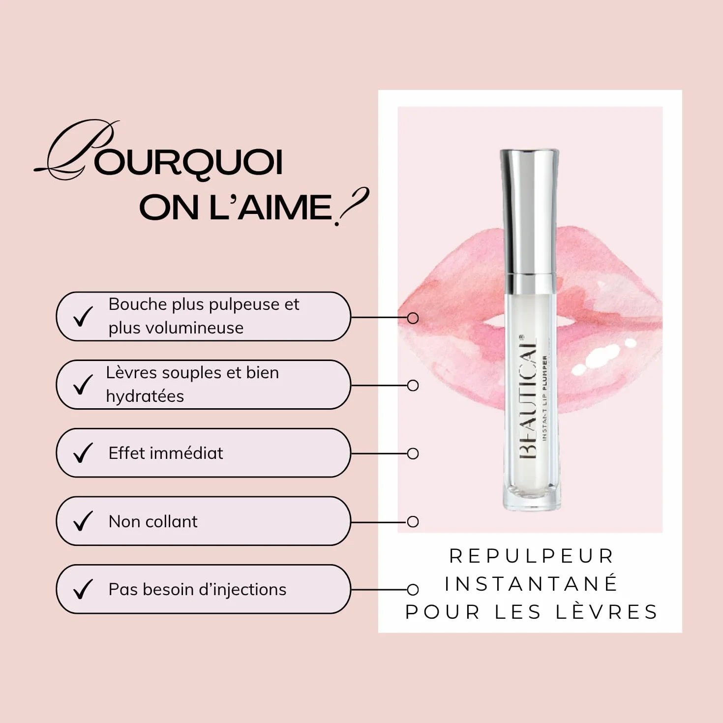 Repulpeur Instantané pour les Lèvres | Lèvres repulpées & pulpeuses | Lèvres plus pleines & plus douces | Apparence réduite des ridules | Acide Hyaluronique | Sérum clair | 5 ml