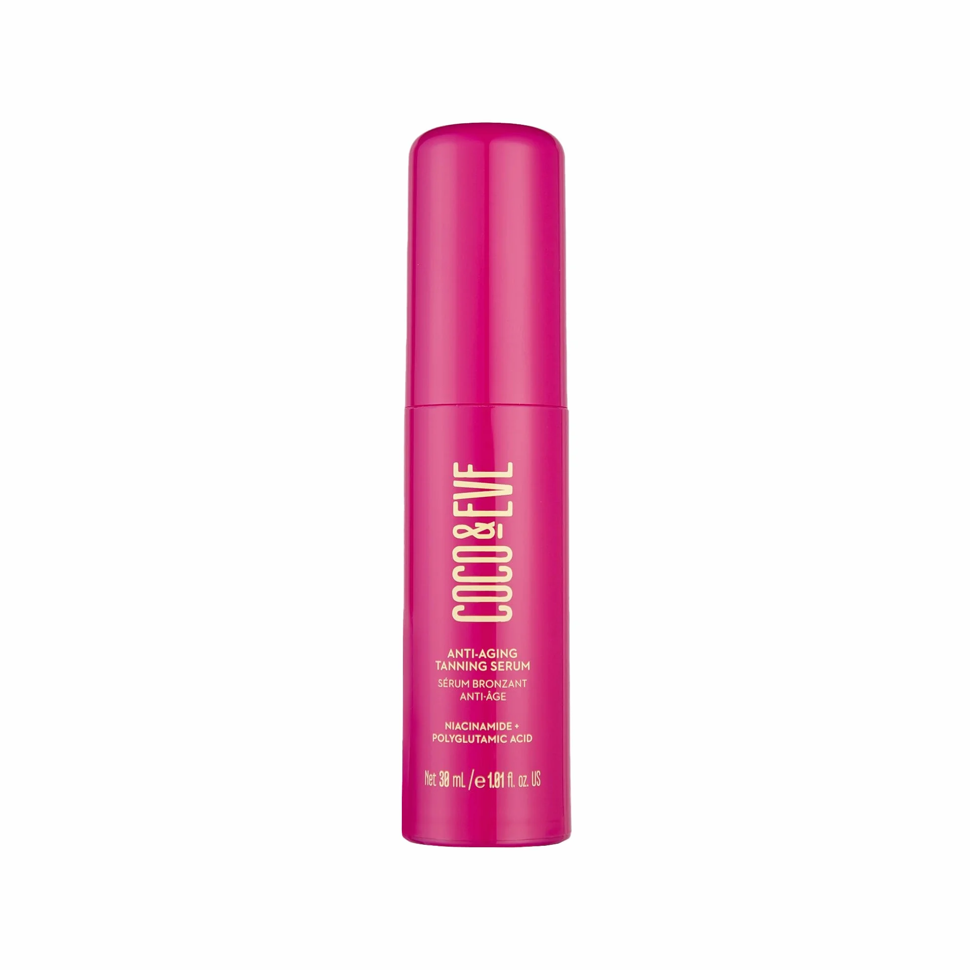 Sérum bronzant anti-âge Coco & Eve. Soin du visage actif pour un éclat hydratant progressif. Poudre autobronzante naturelle, avec niacinamide et antioxydants pour une peau éclatante de santé (30 ml)