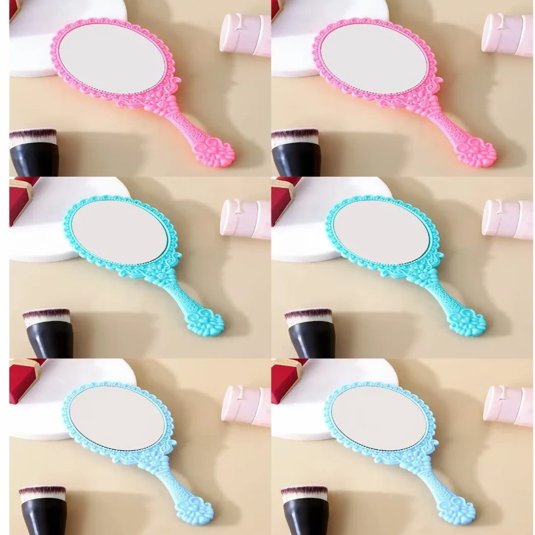 Miroir Coiffeur Petit Miroir Main Ovale avec Poignée Cosmétique Rose Vert Bleu