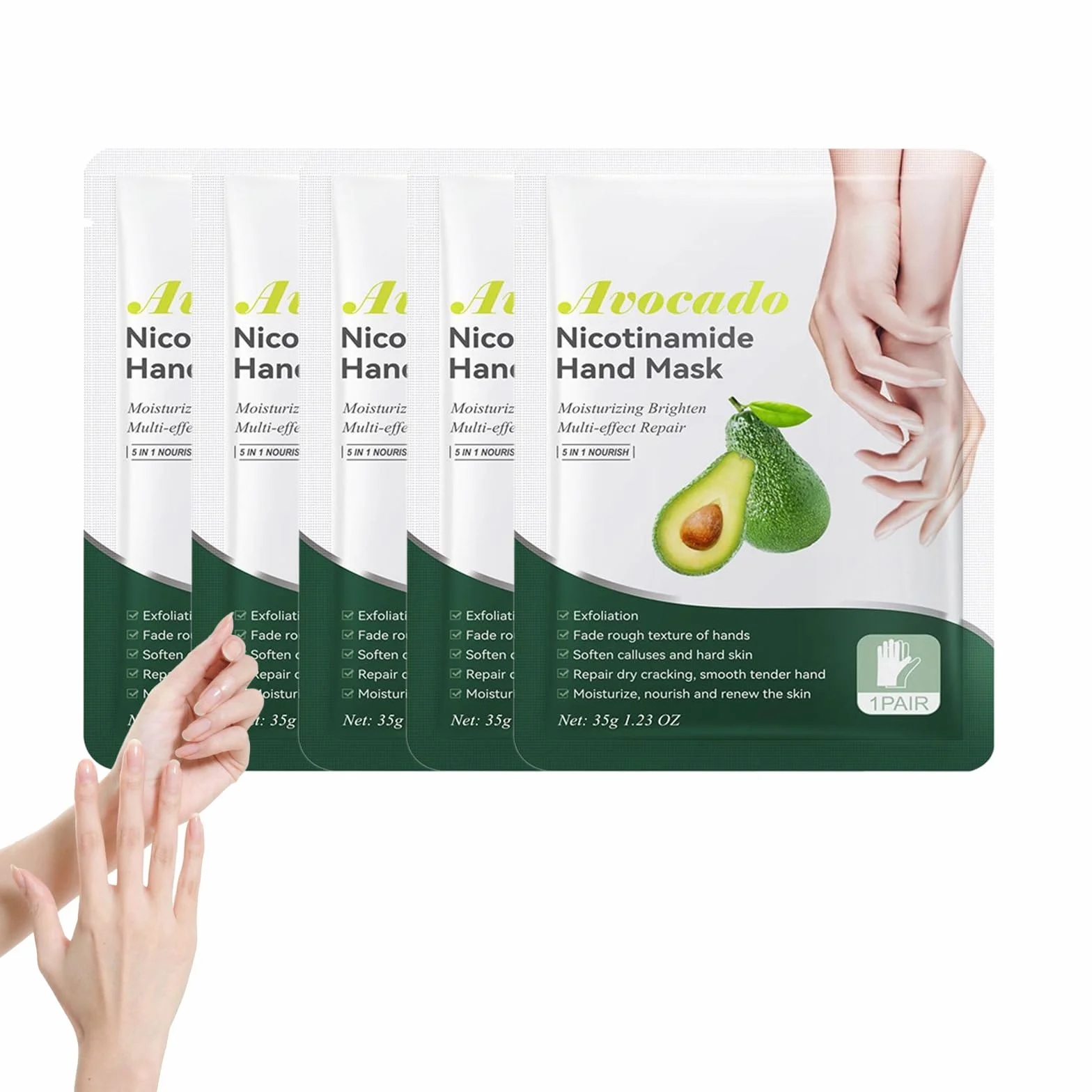 Masque pour les Mains à l'Avocat, Gants Hydratants Nourrissants pour Mains Sèches et Gercées