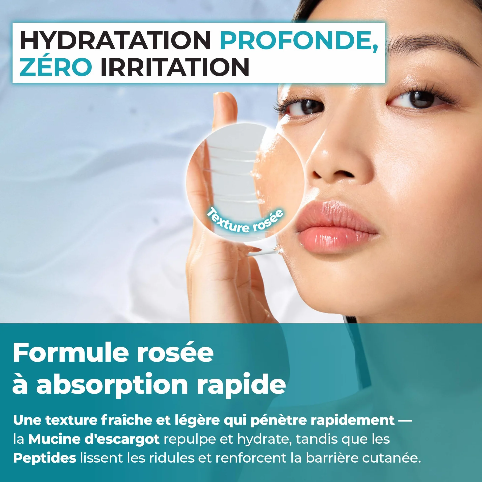 JUMISO Mucine d'escargot 95% + essence de peptide, sérum hydratant pour peaux sèches, hydratation quotidienne en profondeur