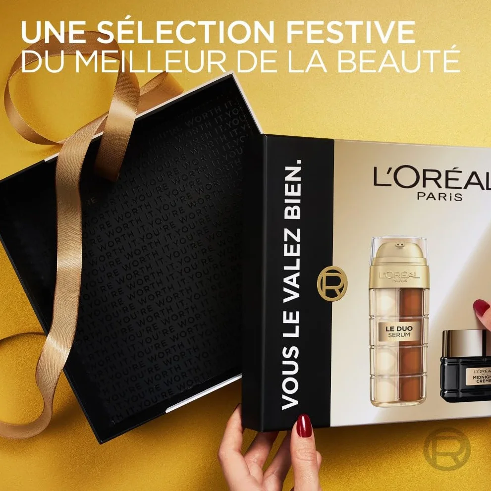 L'Oréal Paris Coffret Luxe Anti-Âge Midnight Crème et Sérum Le Duo Soins Visage Anti-Rides Fermeté Confort