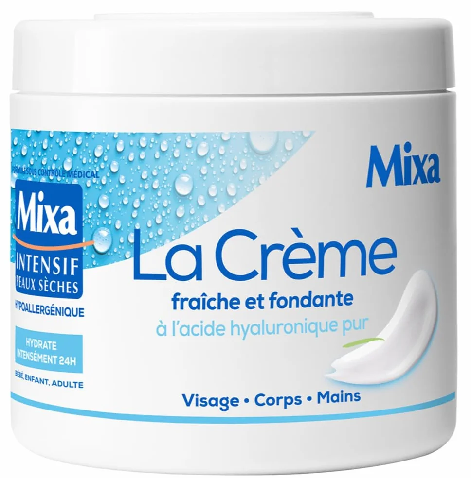 Mixa Intensif Peaux Sèches La Crème Fraîche à l’Acide Hyaluronique Pur Hydratation 24h Hypoallergénique 400ml