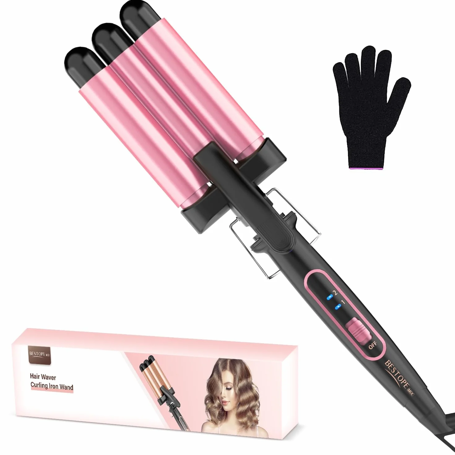 Boucleur a Cheveux,Boucleur 3 Tete Fer a Boucler 22mm, Fer à Boucler 150°C/210°C, Fer a Onduler Chauffage Rapide pour Cheveux Longs, Courts