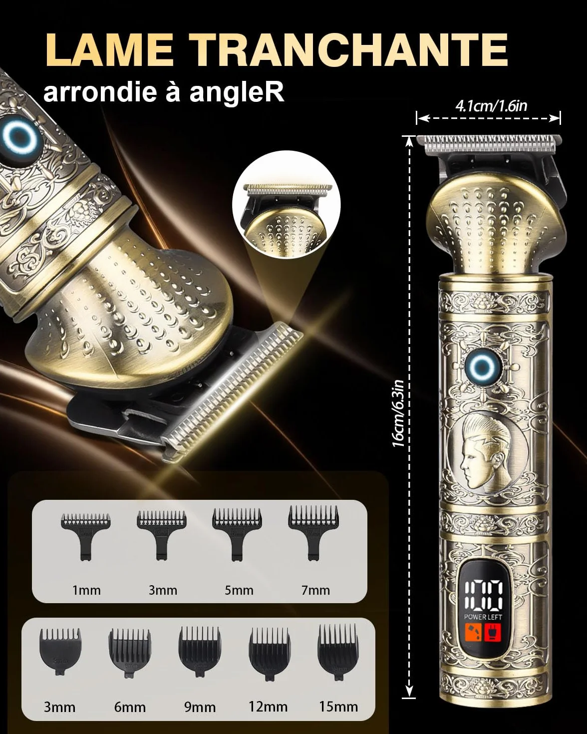 Tondeuse Barbe Homme Professionnelle 7 en 1, Tondeuse Cheveux Sans Fil Étanche avec Lame en T, Écran LED, USB-C Charge Rapide, Kit Tondeuse Corps & Visage, Idée Cadeau Rasoir Homme
