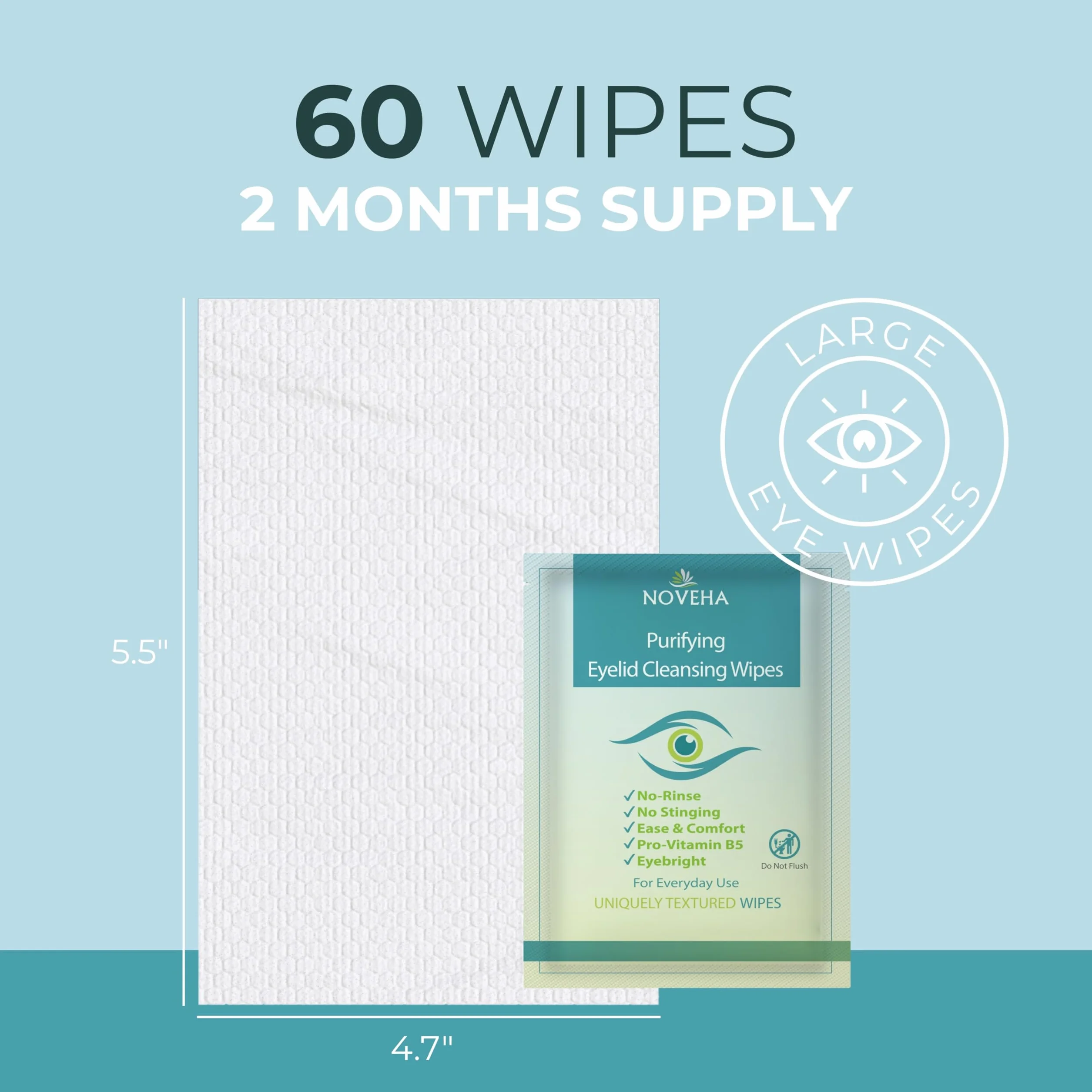 NOVEHA Lingettes nettoyantes pour paupières et cils | Lingettes nettoyantes pour les paupières et les cils, apaisantes pour les yeux sensibles, (60 paquets de 3)