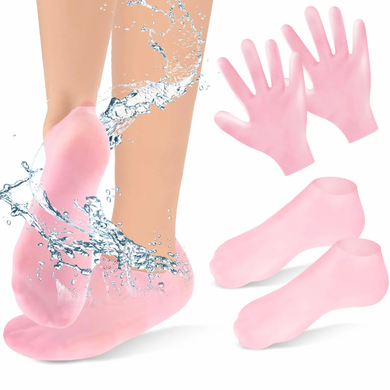 Lot de 2 Paires de Gants et Chaussettes Spa en Silicone Hydratants - Traitement de Nuit pour Mains et Pieds - Guérison de l'Eczéma, Réparation et Hydratation