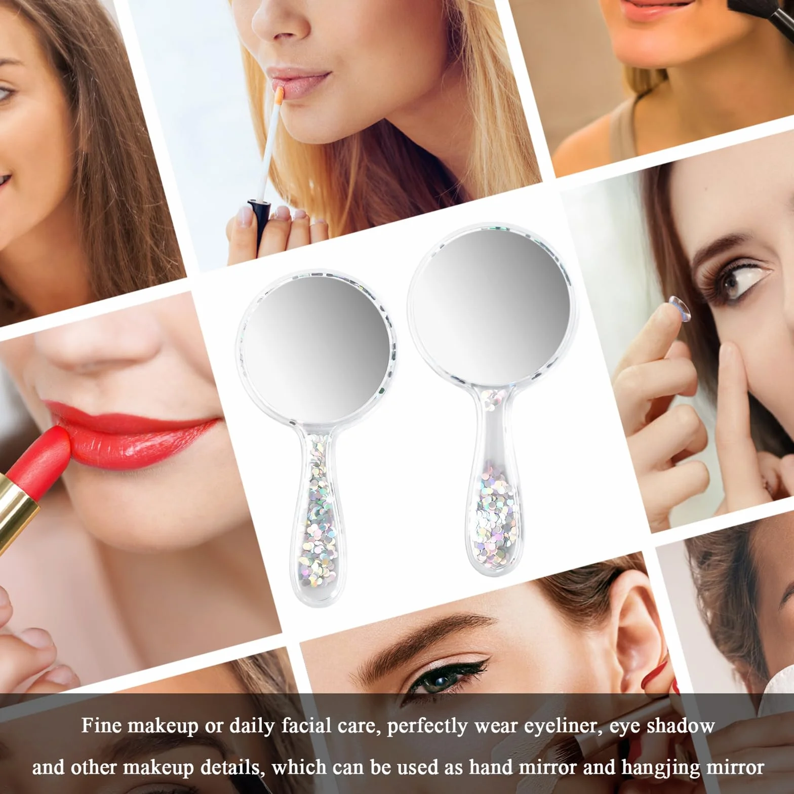 Miroir à Main Professionnel Portable Rond avec Poignée pour Maquillage Voyage