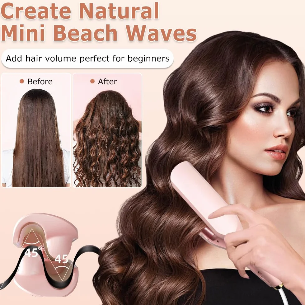 Fer a Onduler Cheveux, 32mm Boucleur a Cheveux, Fer à Onduler, Fer a Gaufrer les Cheveux, Fer a Friser Boucler avec 5 Températures Réglables, Boucleur Wavy pour Tous les Types de Cheveux (Rose)