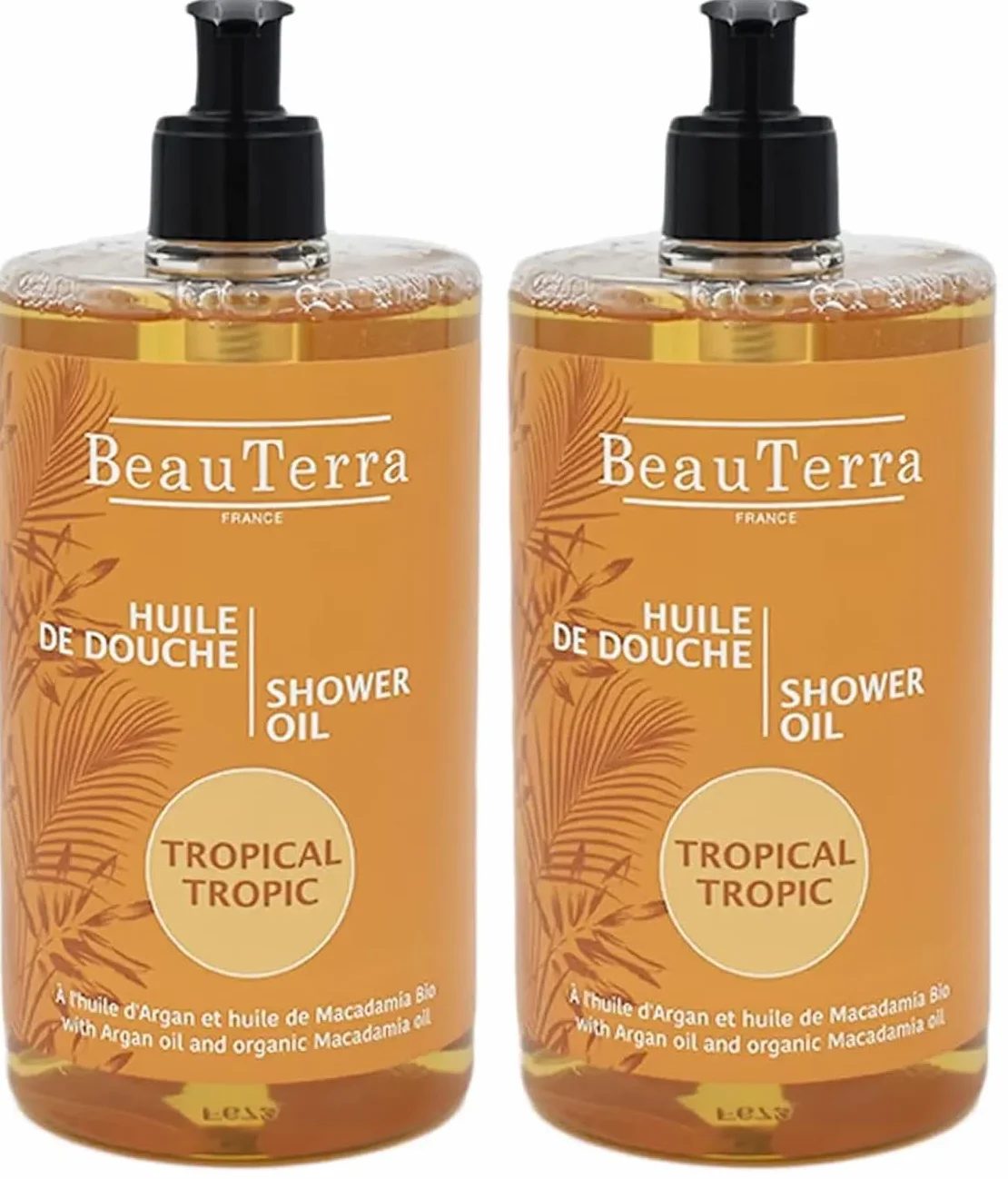 BeauTerra - Huile de Douche, 750 ml - Tropical - Sans Savon - à l'Huile d'Argan et Macadamia Bio - Hydrate et Rajeunit - Fabriqué en France (Lot de 2)