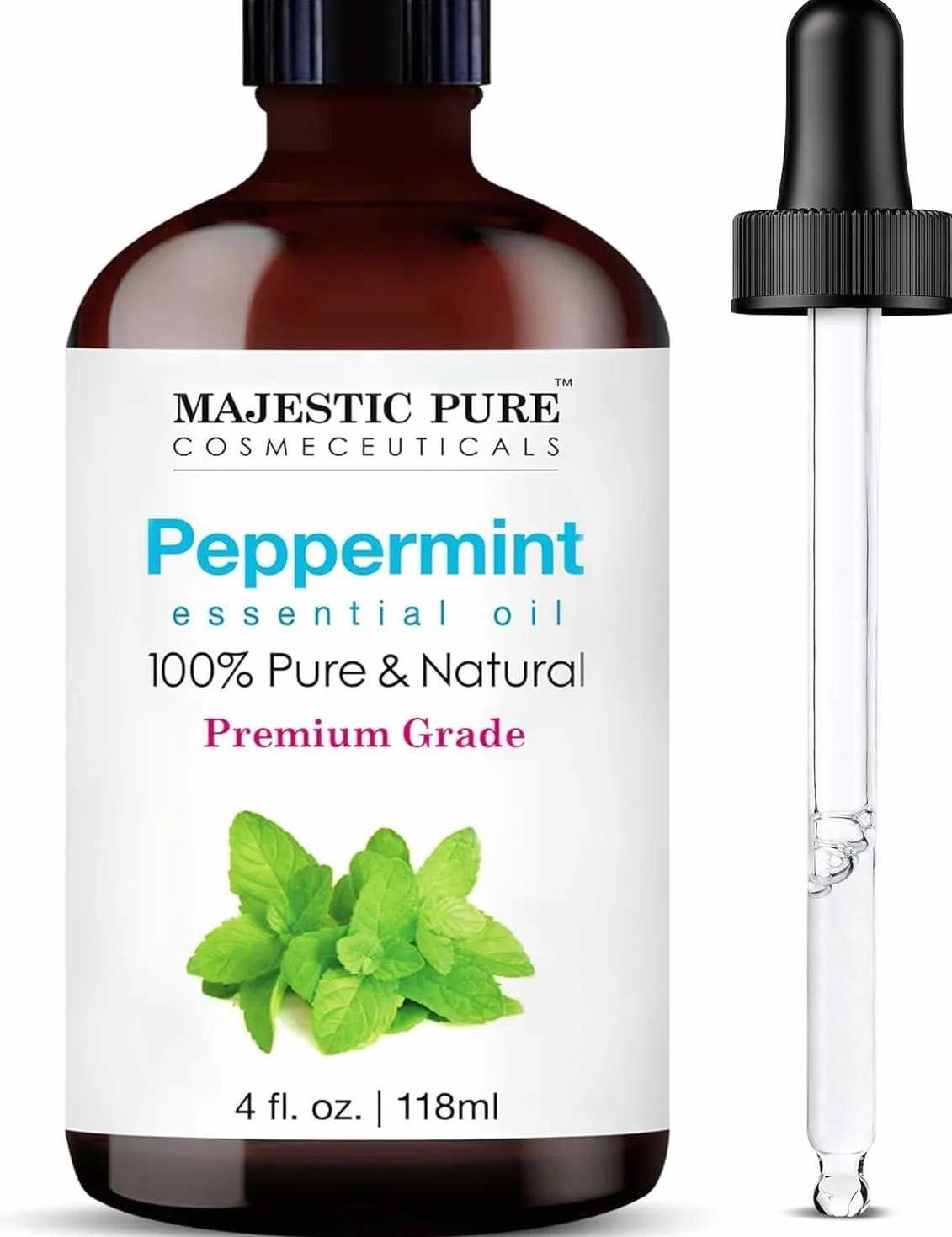 Majestic Pure Huile essentielle de menthe poivrée 118 ml pure et naturelle pour diffuseurs savons bougies