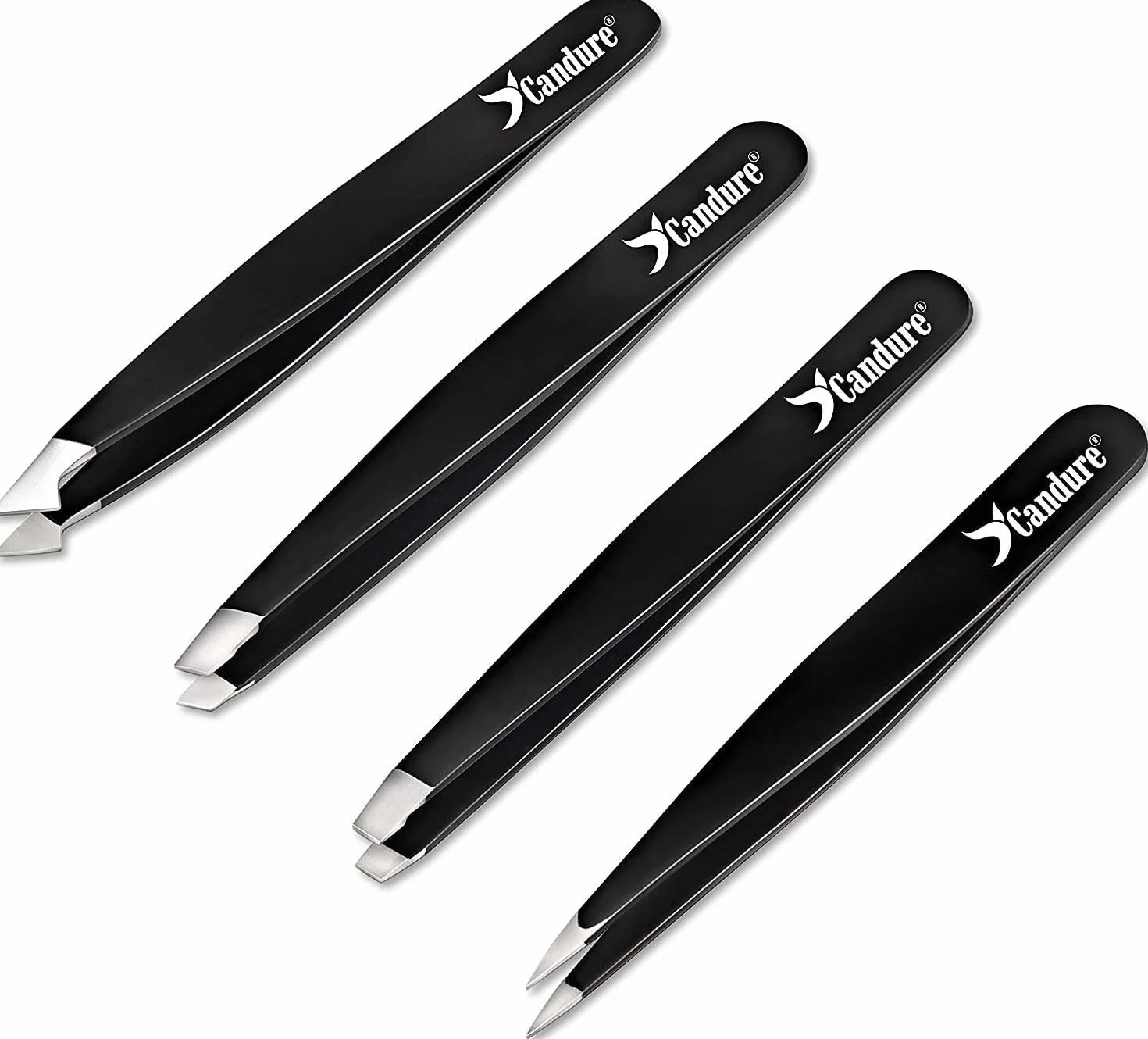 Candure Pince à Épiler Professionnelle Kit 4 Pincettes Acier Inoxydable Sourcils Précision