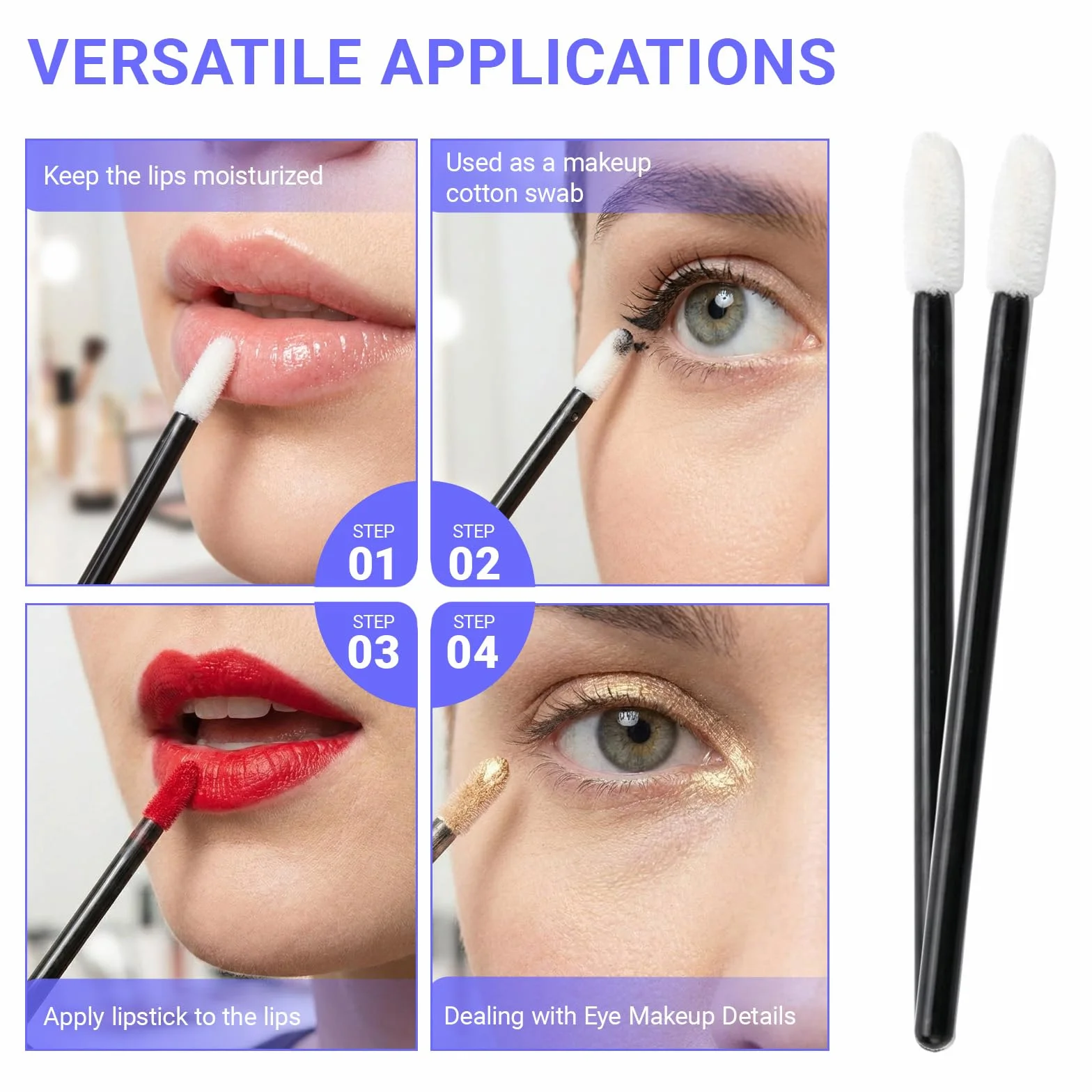 Pinceaux Lèvre Jetables 300 Pièces, Brosse Goupillon Pinceau Sourcil Extension Stick Lèvre, Applicateurs Maquillage Hygiéniques