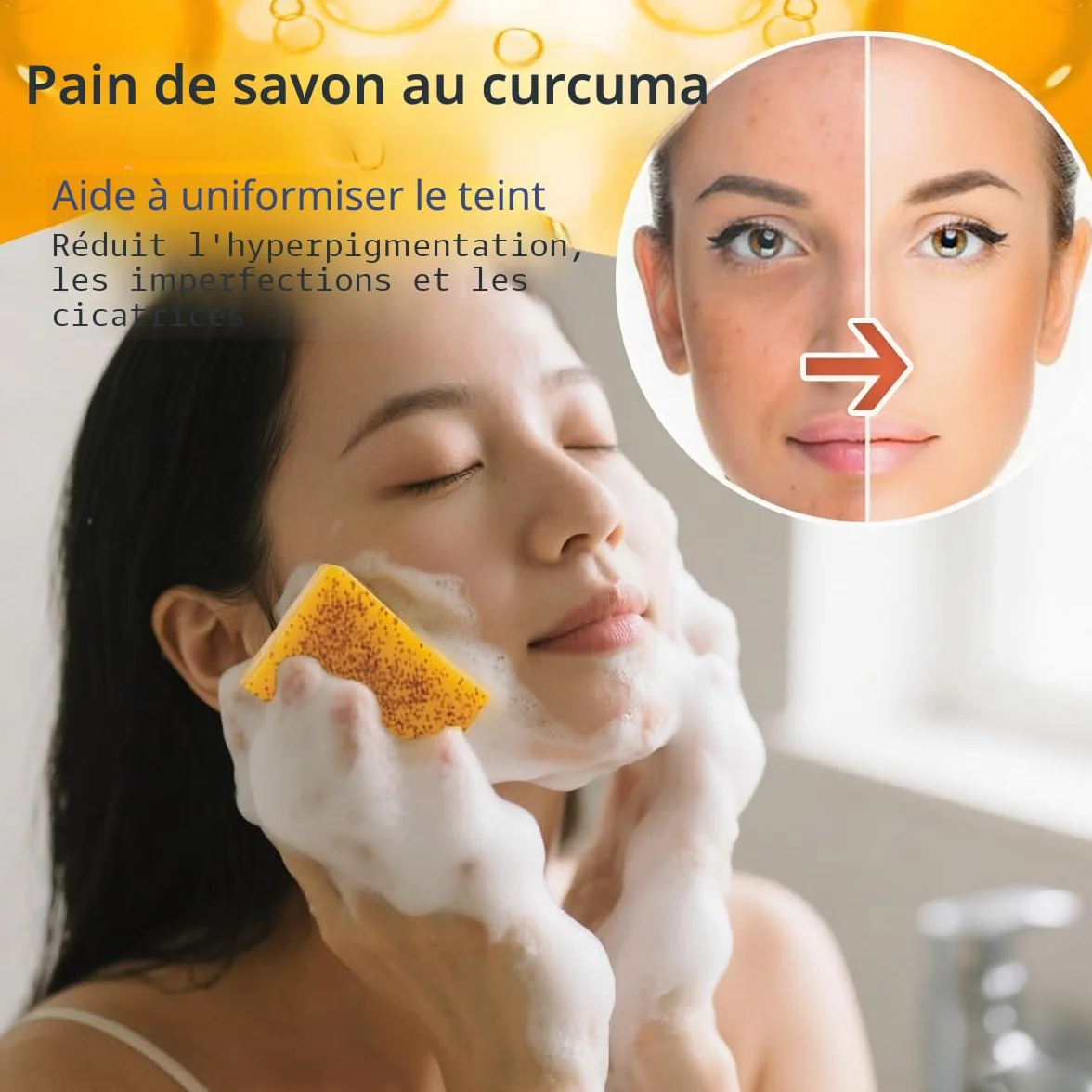 Savon Curcuma Visage Corps Kojic Acid Soap 3 Pièces pour Éclaircissant Peau