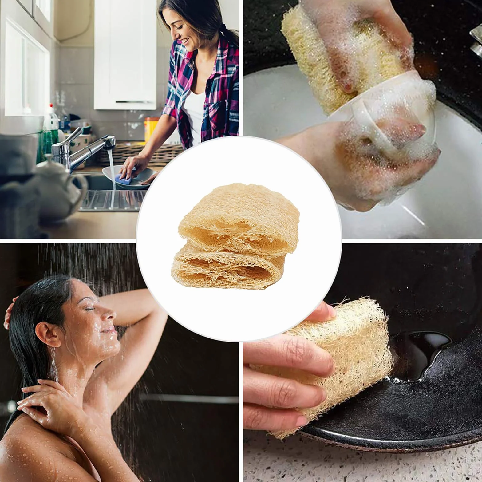 Lot de 2 éponges exfoliantes naturelles cuisine salle de bain compressées