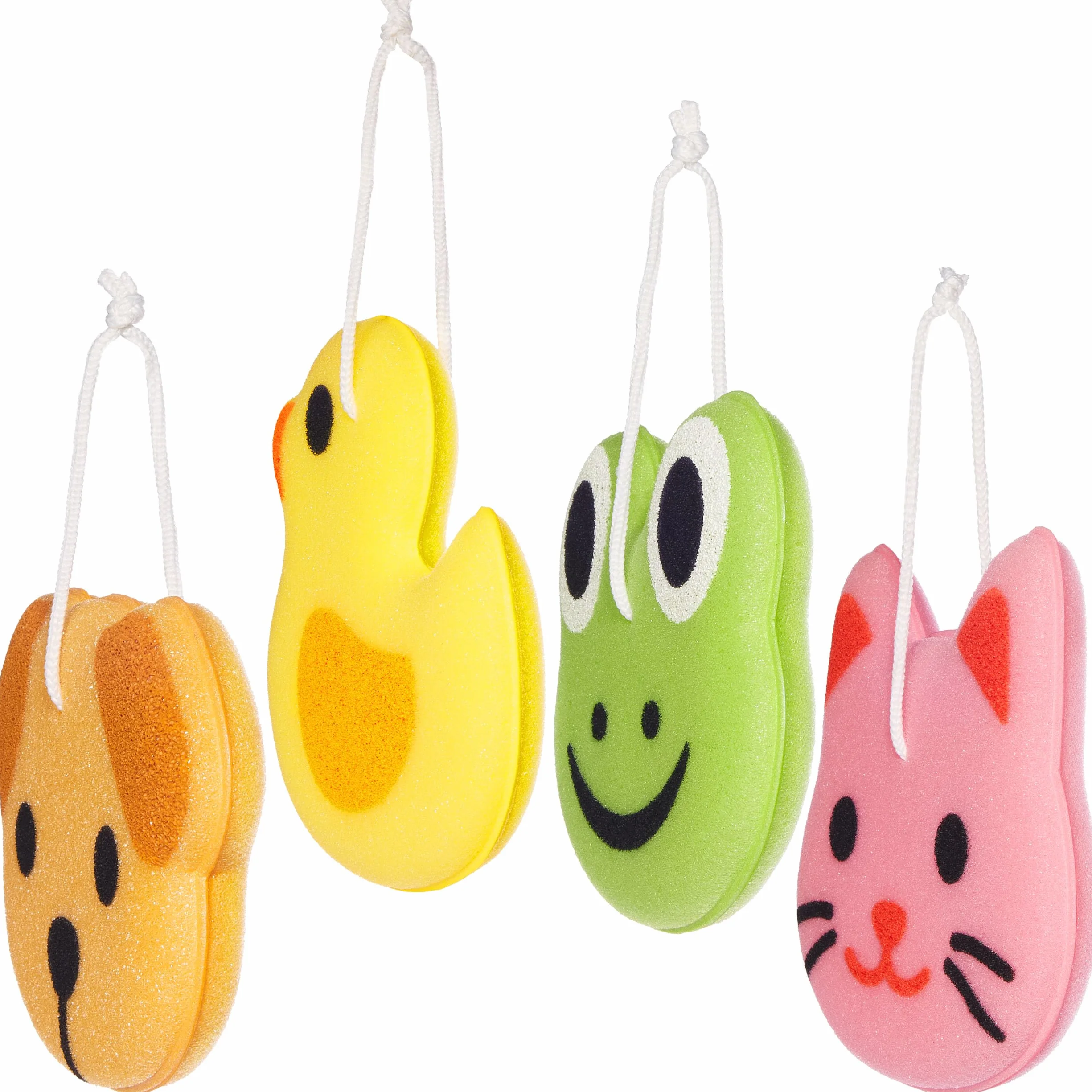 BRUBAKER Set de 4 Animaux Éponges de Bain - Éponge de Savon pour Enfants et Adultes - Canard, Grenouille, Chien et Chat - Pelote de Bain incl. Boîte Cadeau
