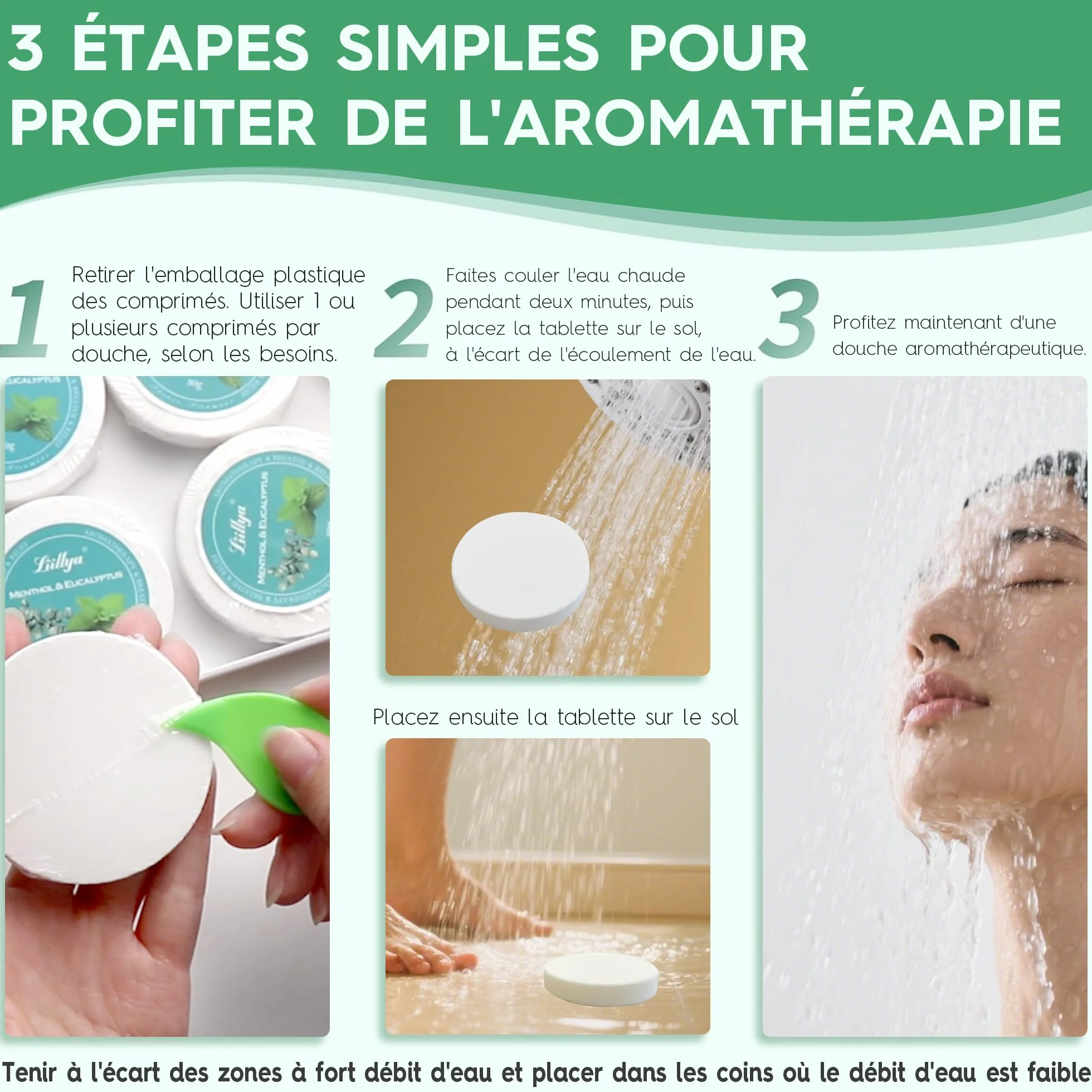 Bombe de Douche d'Aromathérapie Menthe & Eucalyptus, Lot de 8 Vapeur de Douche aux Huiles Essentielles